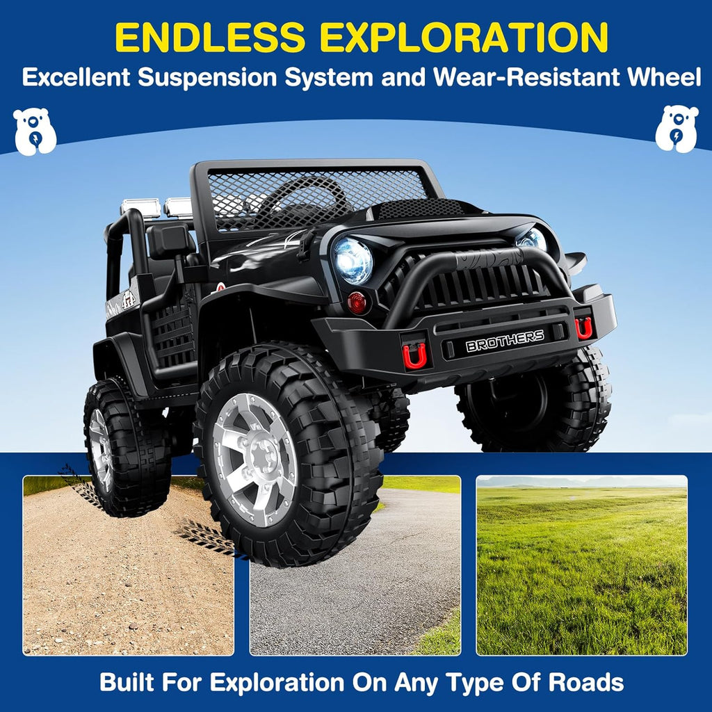 L8 2 Seater Ride On Car, 12V Kids Electric Car w/Remote Control, 4-Wheel Suspension, Bluetooth Speaker, Multi Music Modes, 3 Speeds, LED Lights, Xmas & Birthday Gift Ideas for Kids Ages 3+