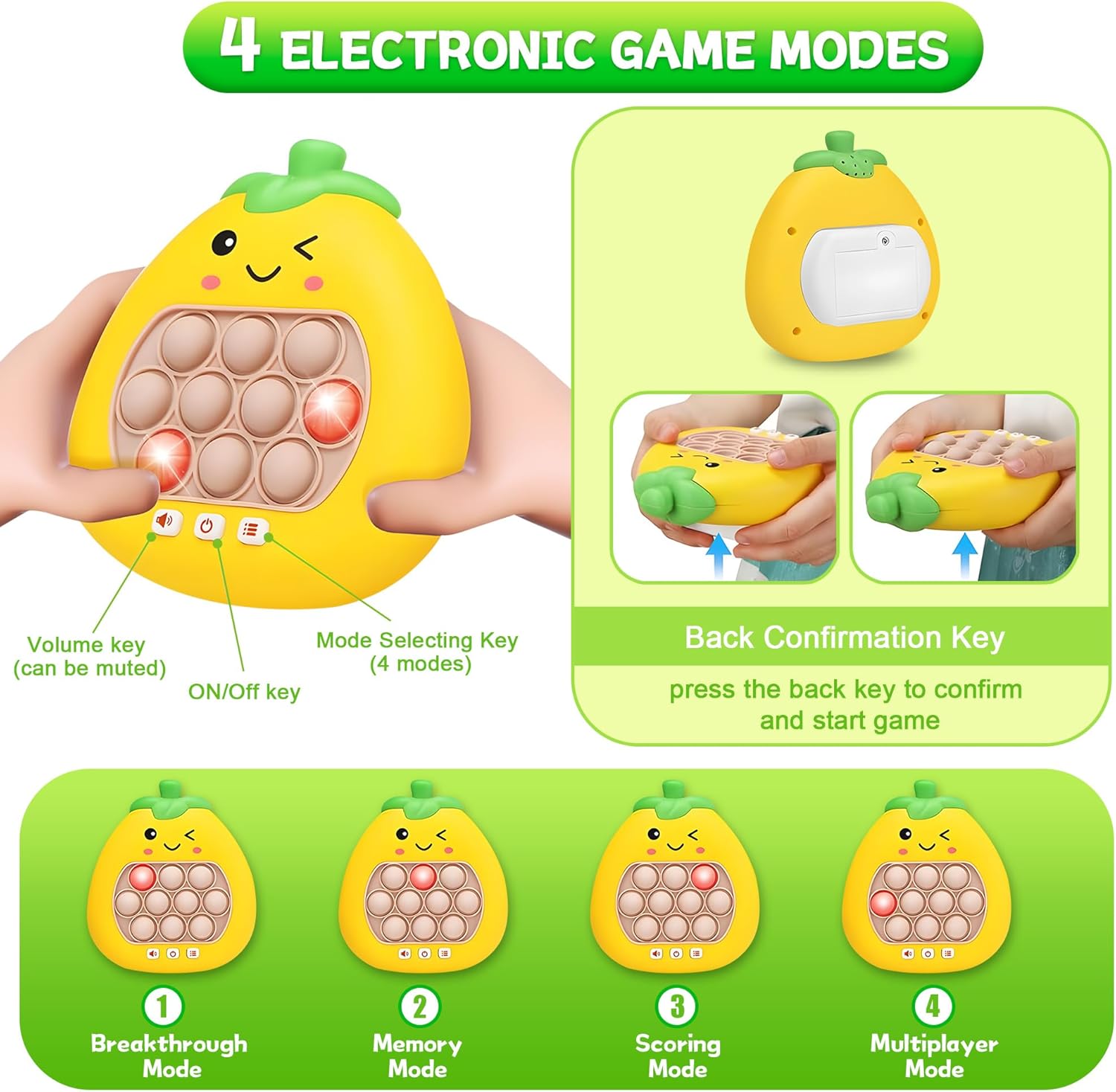 Quick Push Pop Game, Pop Fidgets Kids Toys, Handheld Game for Kids 6-8, Fast Push Game, Bubble Pop Light Up Game, Autism Sensory Toys, Birthday Gifts for 8-12 Year Old Boys, Girls, Teens