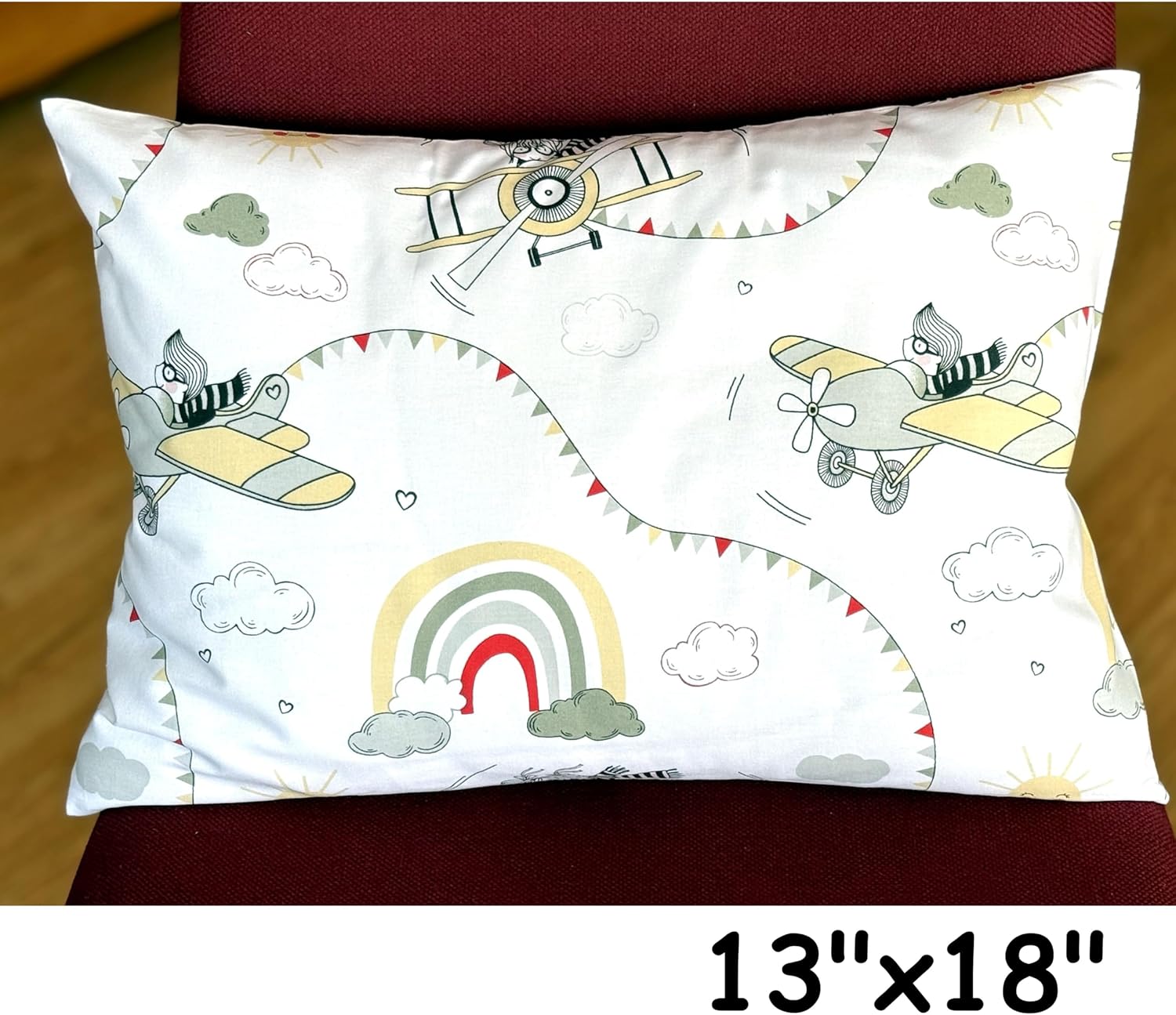13x18 Toddler Pillowcase - Small Travel Pillow Case Cover Cotton, Kids Pillowcase Airplane Pattern for Boys - Airplane
