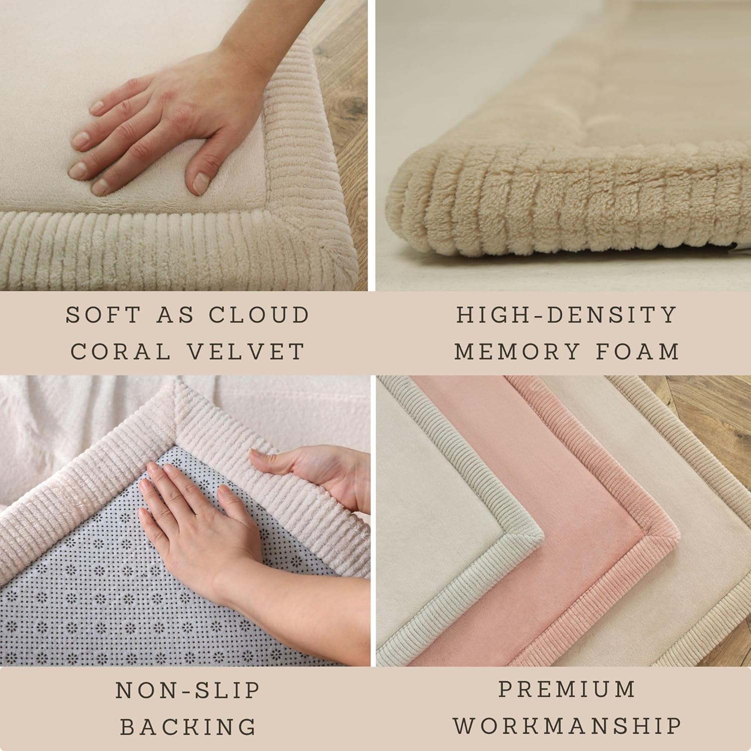 Premium Baby Playmat for Floor 80" x 110" Beige – Cloudsoft Coral Velvet Memory Foam Rug for Crawling – Non-Slip, Water-Resistant, Non-Toxic, Easy-Care Muscle Mat – Thick Play Mat for Baby