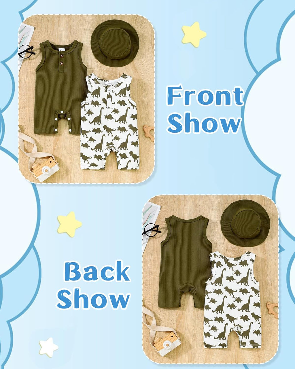 NZRVAWS Newborn Baby Boy Clothes Infant 0 3 6 9 12 Months Romper Sleeveless Jumpsuit Bodysuit Hat