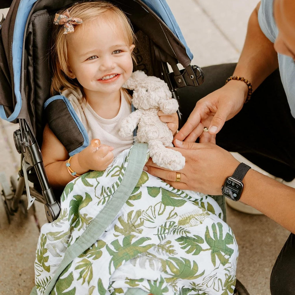 Little Unicorn Newborn Receiving Quilt | Ultra- Soft, Multi-Layered Muslin Fabric | Gift for Newborns & on-The-go (Tropical Leaf)