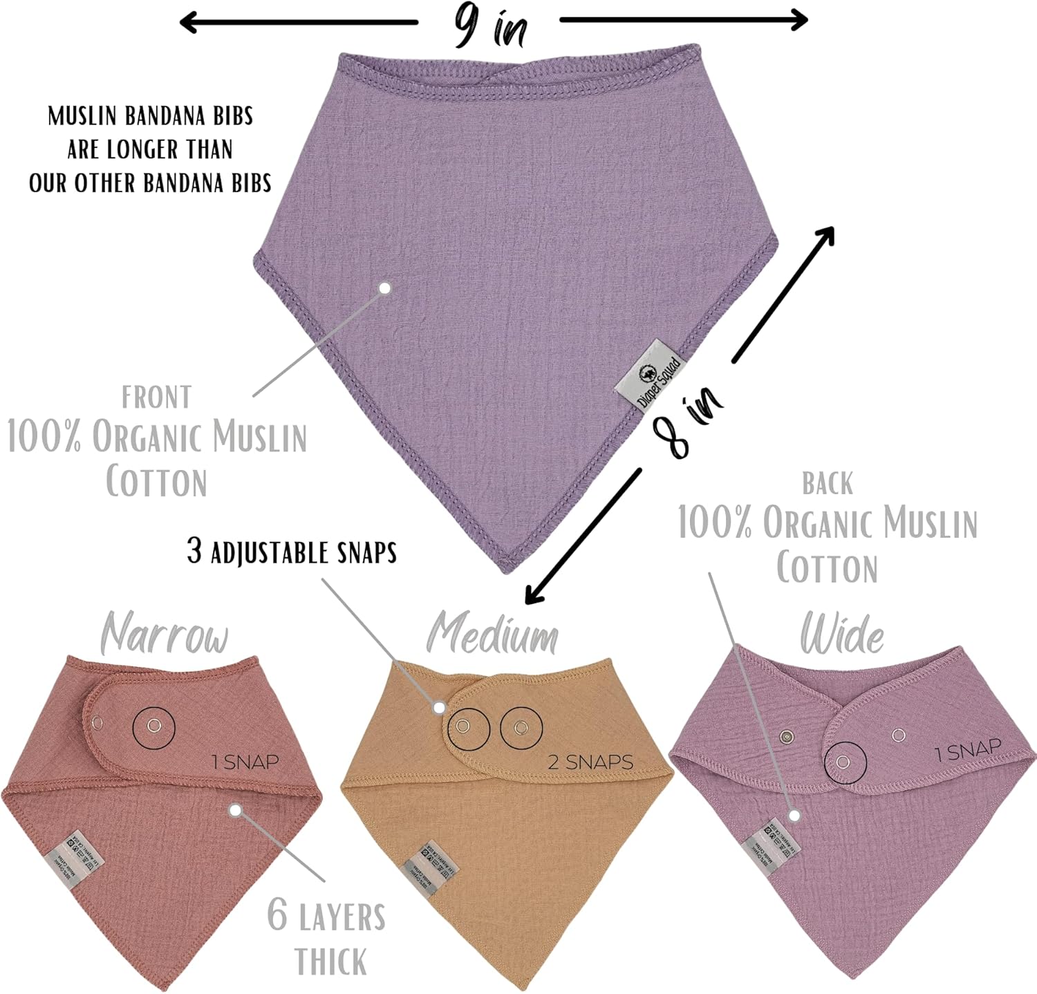 DiaperSquad's Baby Bibs for Drooling and Teething, Bibs for Boys, Baby Girl - Solid Cotton Baby Drool Bibs