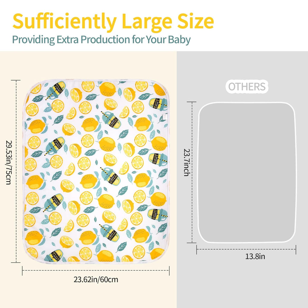 2Pcs Diaper Changing Pads for Baby, Lemon Change Mat, 3Layers Waterproof Change Pad Foldable Absorbent Mats for Women, Reusable Incontinence Underpads for Patient 24''x30'' (Lemon Blue Duck)