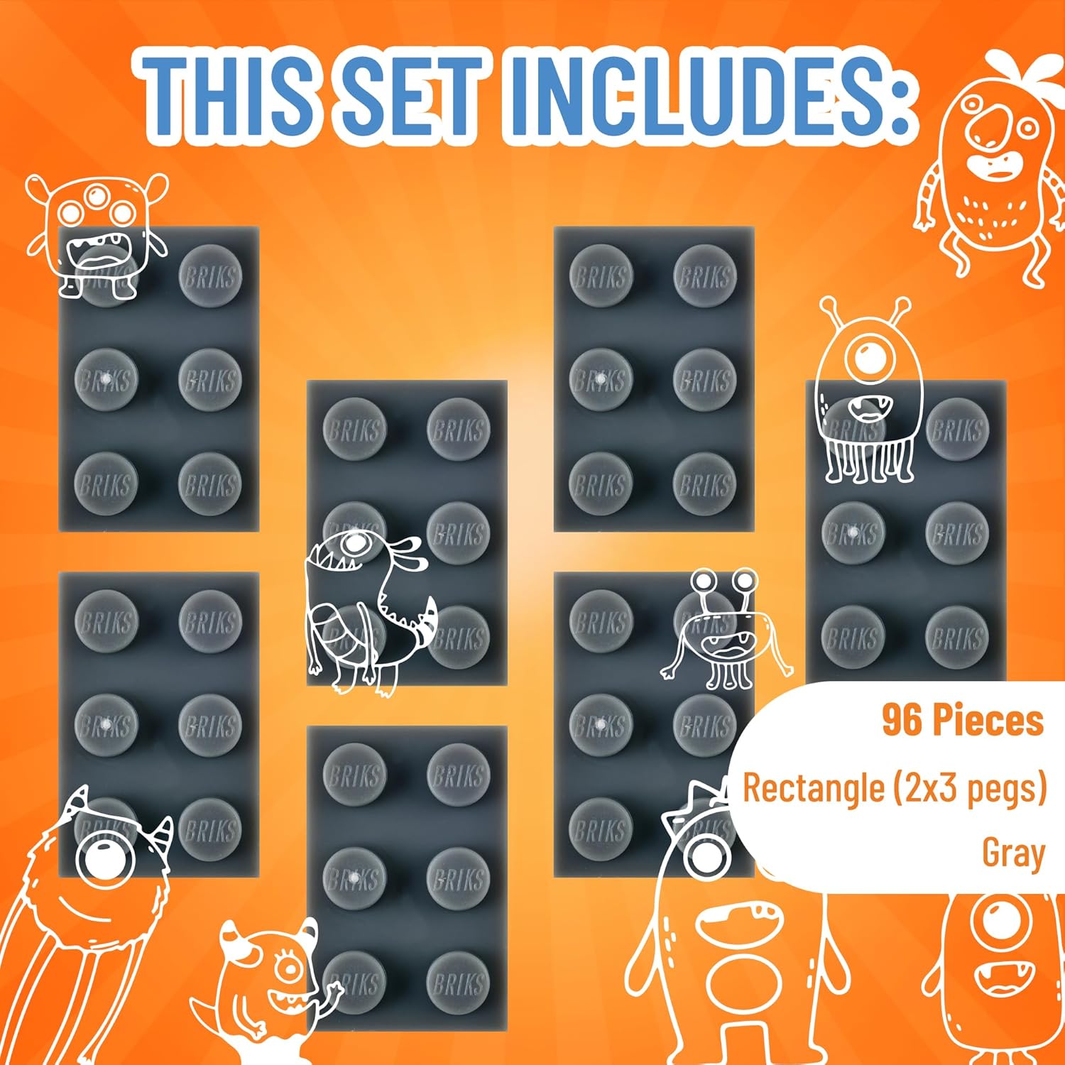 Strictly Briks Classic Bricks Starter Kit, Gray, 96 Pieces, 2x3 Studs, Building Creative Play Set for Ages 3 and Up, 100% Compatible with All Major Brick Brands