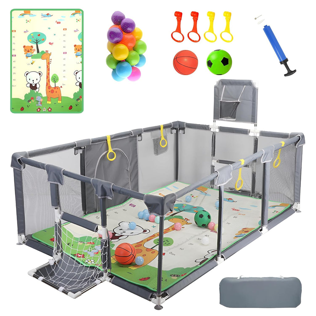 Upgrated Baby Playpen with Mat, Playpen for Babies and Toddlers, Large Playpen with Mat, Sport Playpen, Play Pen with Accessories, Baby Fence, PlayPen Indoor & Outdoor Activity, Sturdy Kids