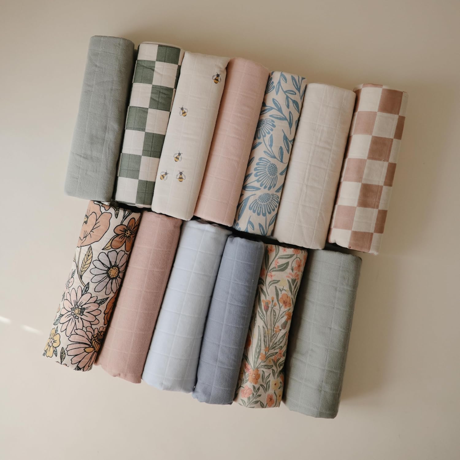 mushie Waterproof Changing Pad Liners | 100% Organic Cotton | Set of 3 (Blue Flowers Combo)