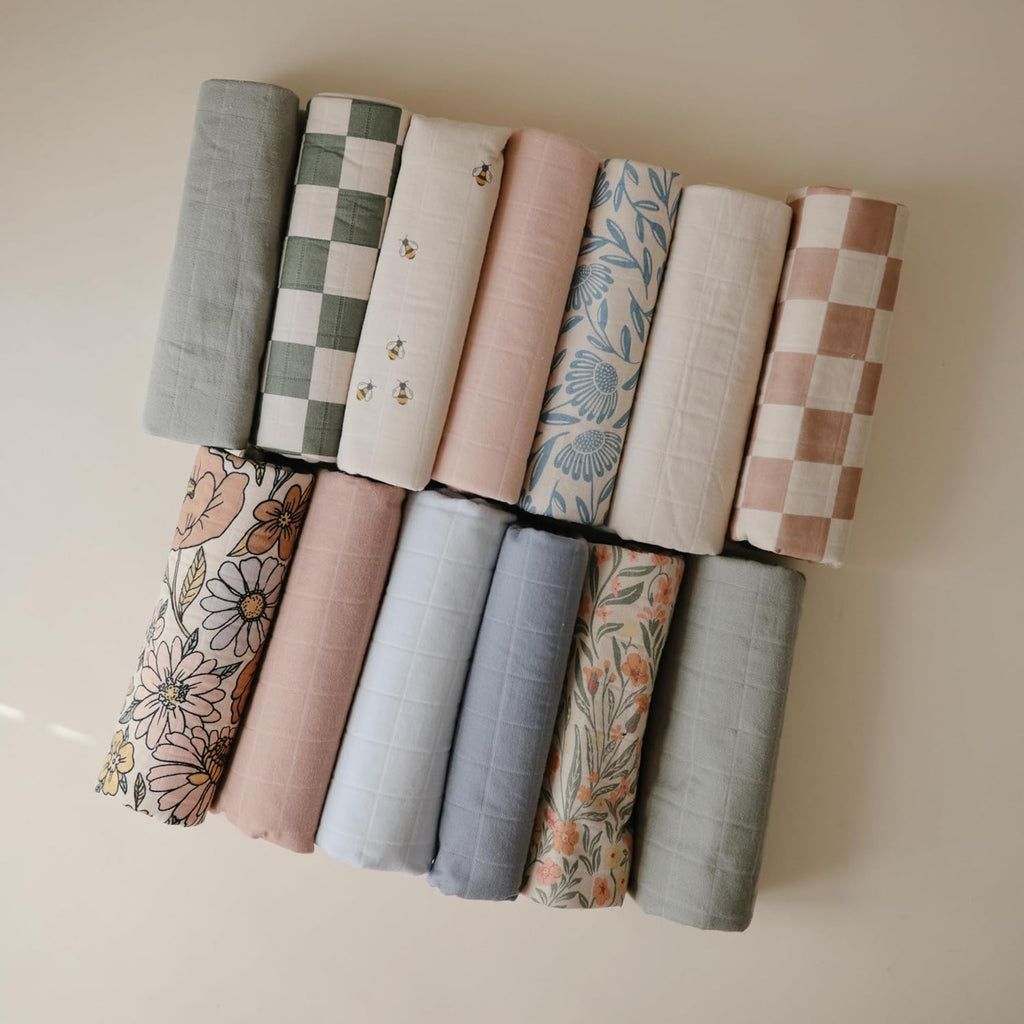 mushie Waterproof Changing Pad Liners | 100% Organic Cotton | Set of 3 (Olive Check Combo)