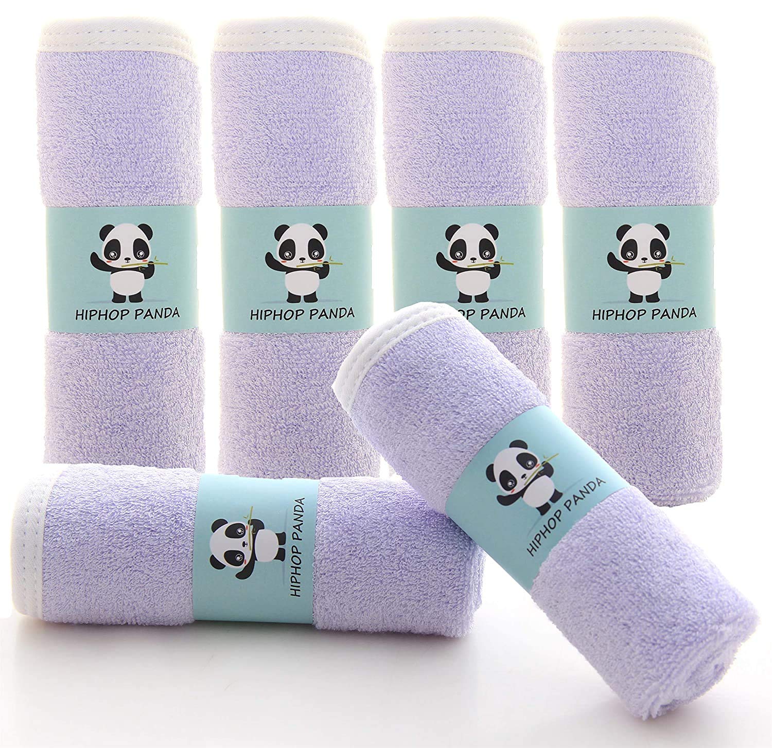 HIPHOP PANDA Baby Washcloths, Rayon Made from Bamboo - 2 Layer Ultra Soft Absorbent Newborn Bath Face Towel - Reusable Baby Wipes for Delicate Skin - Purple, 30 Pack