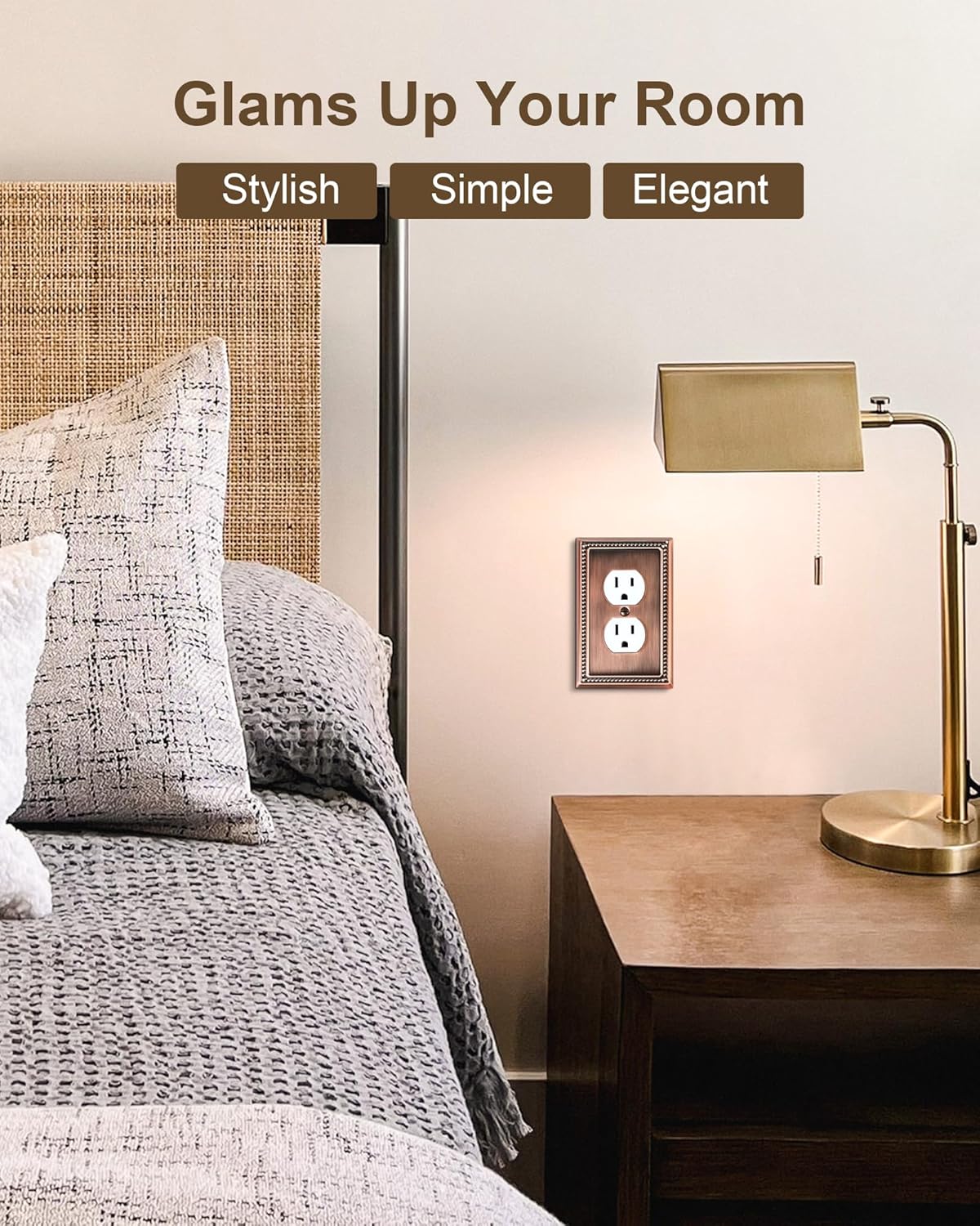 4-Pack Duplex Outlet Cover Plate, Antique Copper Metal Wall Plates for Electrical Outlets, 1 Gang Receptacle Cover, Pearls Decorative Switch Plates and Outlet Covers