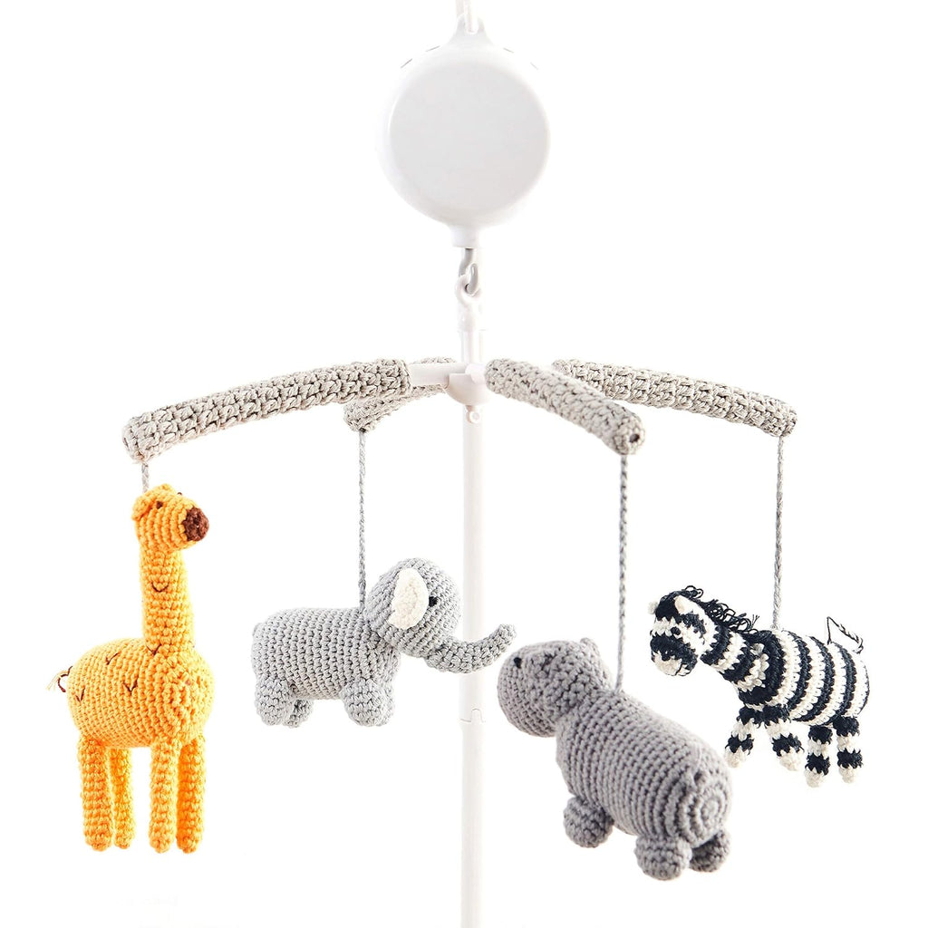 Joliecraft Woodland Safari Musical Baby Crib Mobile, Handmade Nursery Mobile Decor in White and Gray