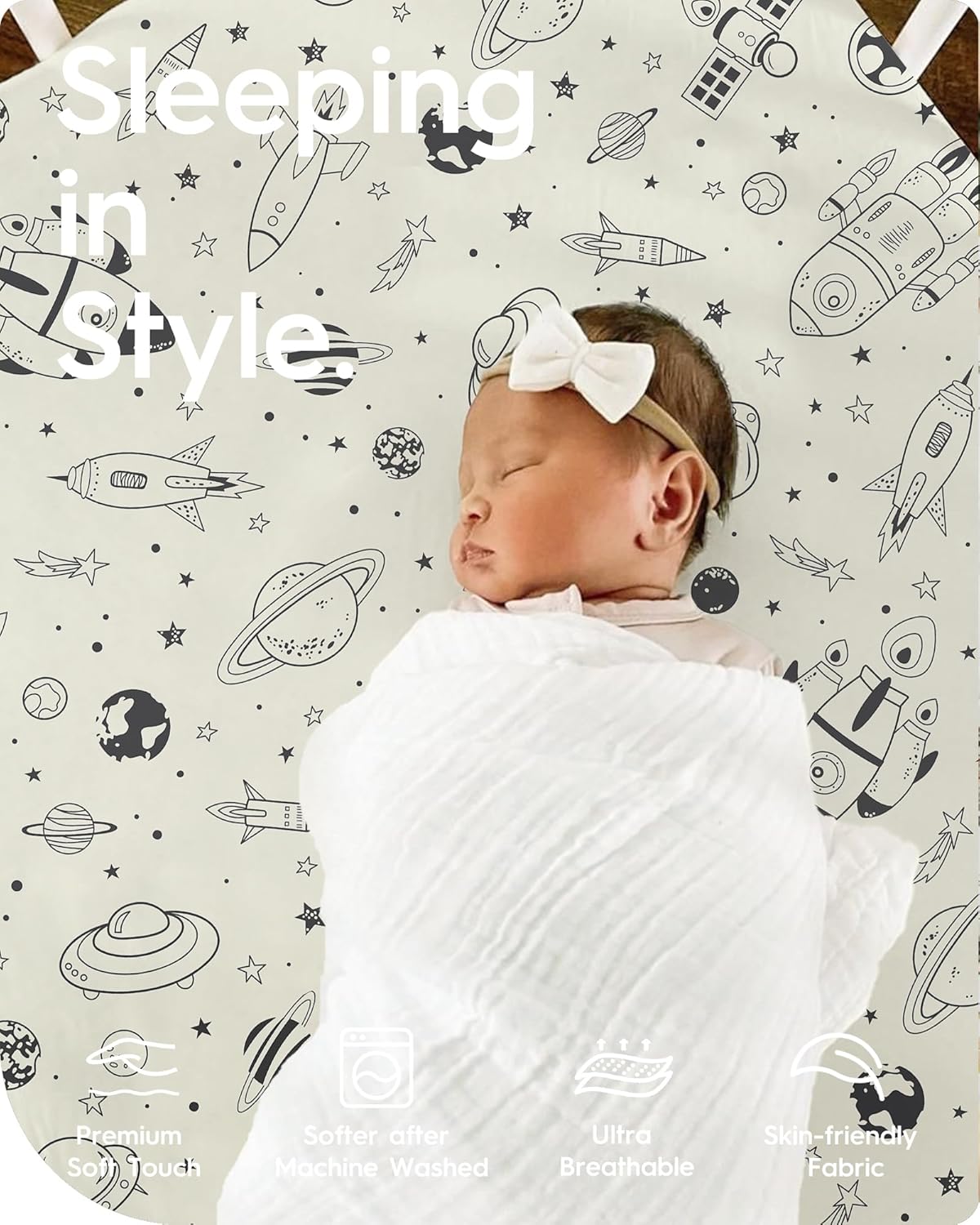 Crib Sheet for Boy Girl, Premium Soft Jersey Knit Fitted Crib Sheet, Safe and Snug, Durable, Stylish Crib Sheet, 28''x52''x9'' Extra Deep Pocket, Night Space