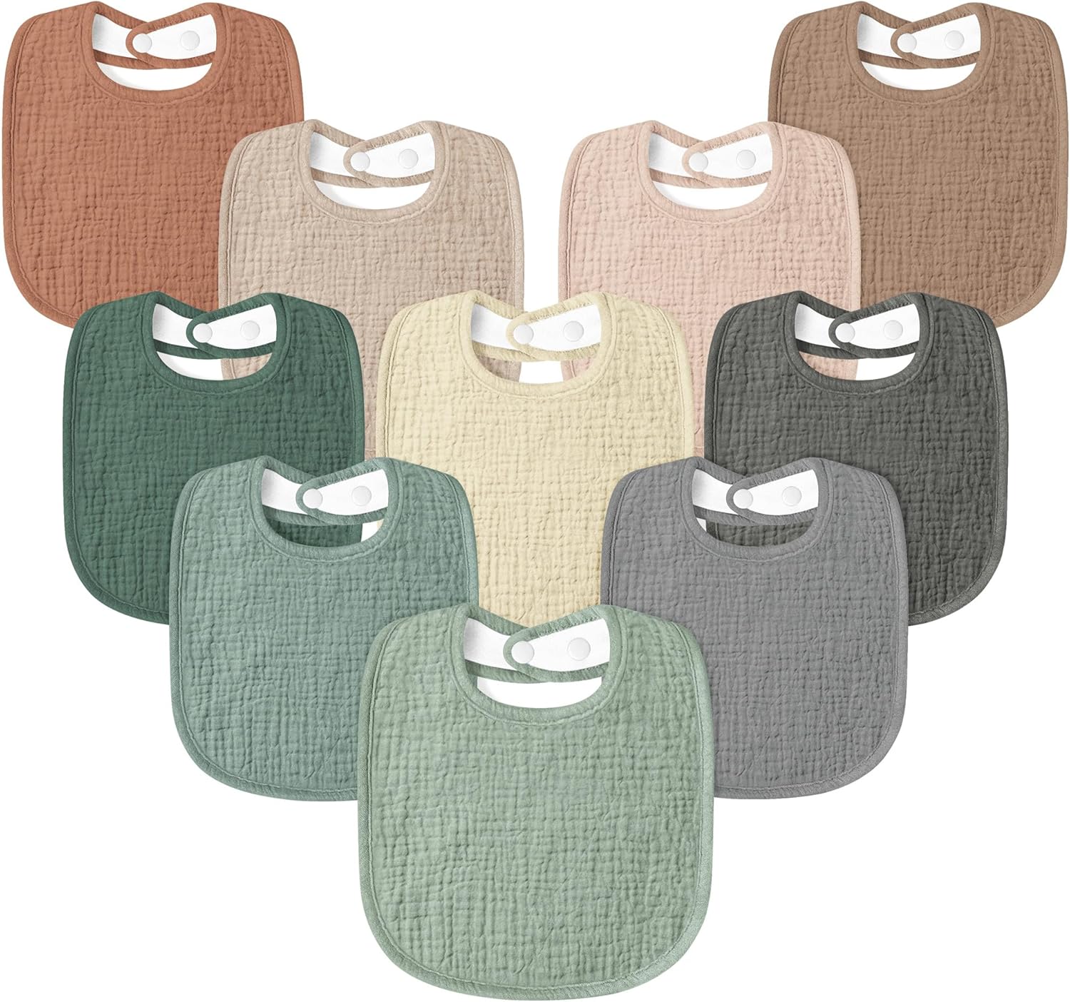 Susurration Muslin Baby Drool Bibs 10Pack Soft Square Adjustable Bandana Bibs for Unisex Baby Girls & Boys