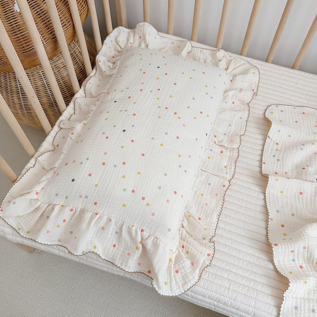 BuLuTu Kids Toddler Pillowcases Muslin Cotton Toddler Pillow Cases Colorful Dots Pattern, Girls Boys Bedding Pillow Covers, Soft Breathable Pillow Protector Envelope Closure,1 Piece,14"x20"