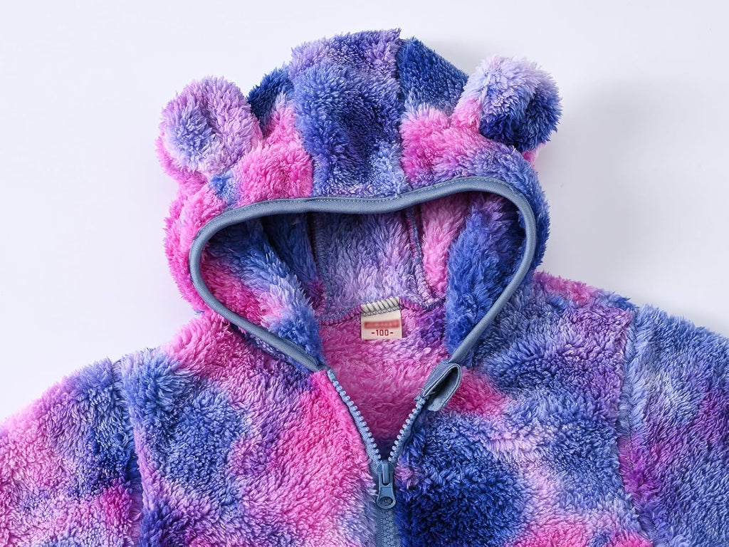 AIWUHE Toddler Boys Girls Hooded Jacket Fleece Hoodie Winter Warm Solid Color Teddy Coat Zip-up Bear Ear Sweater Fall Clothes