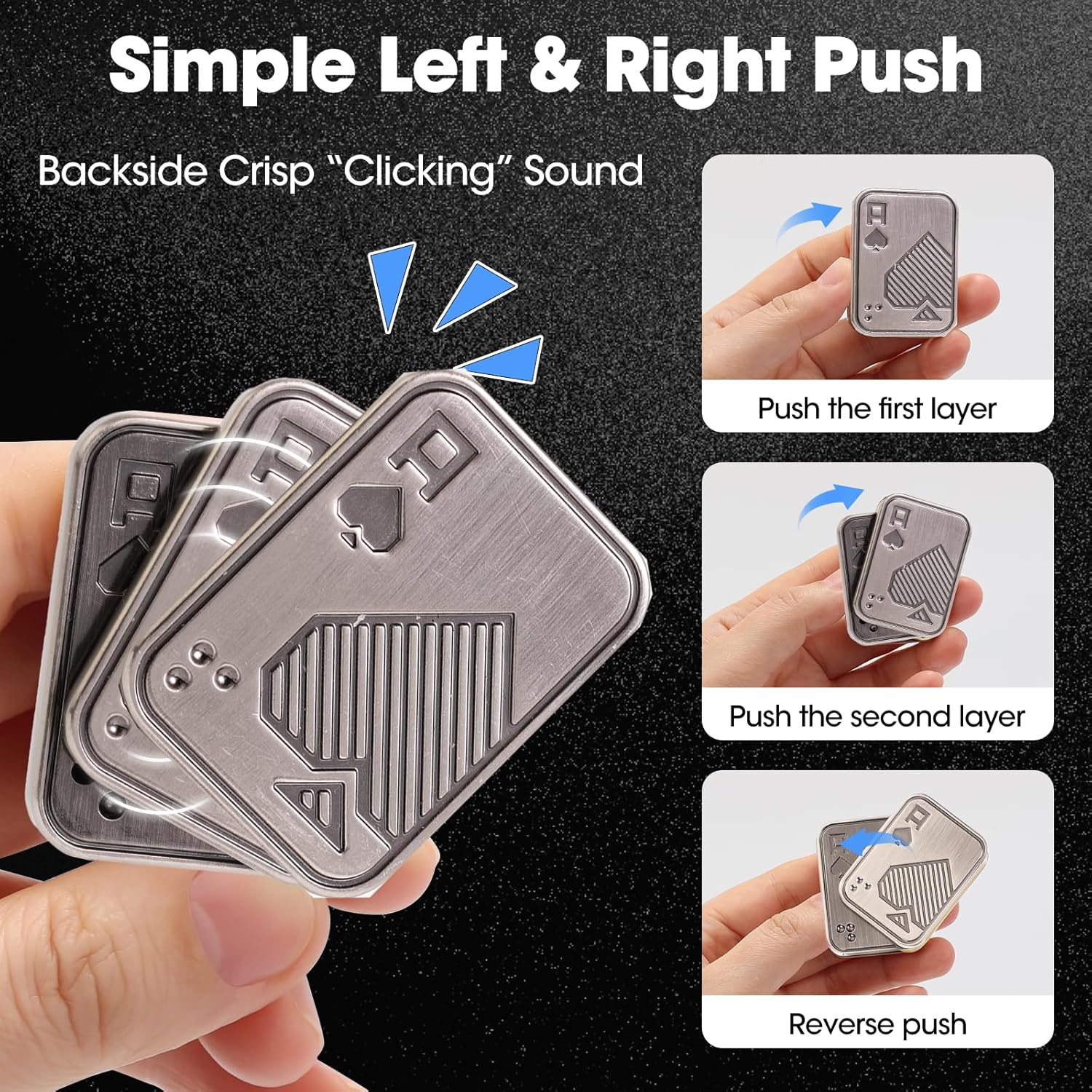 Fidget Slider, Metal Poker Push Card, Fidget Toy, Fidget Clicker for Adults, Relieve Stress, Gift for Boyfriend, Husband and Father (Silver A)
