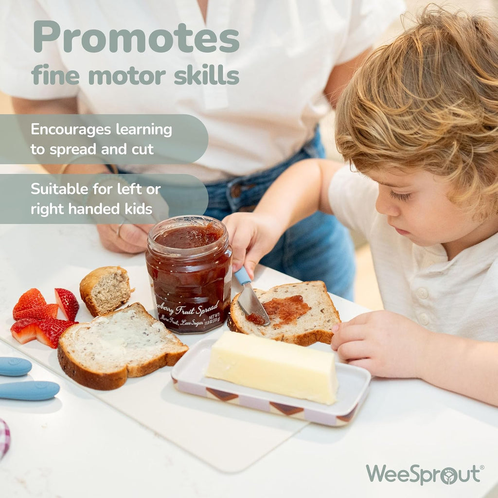 Kids Stainless Steel Utensils Set - Premium 18/8 Grade Silverware Kit - 2 Spoons, 2 Forks, and 2 Knives for Ages 4-7 - Silicone Easy-Grip Handles - Children Flatware Cutlery (Bright - Blue, Green)