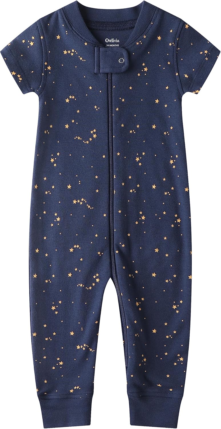 Owlivia Baby Boy Romper, Unisex Short-sleeve Summer Outfit, 100% Organic Cotton Girl One-Piece Jumpsuit