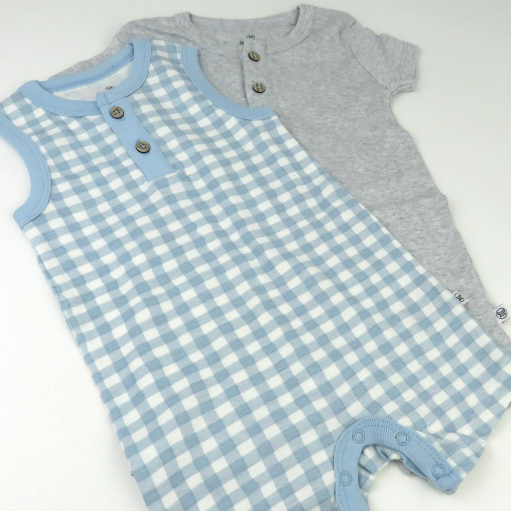 HonestBaby Short Sleeve and Tank Romper 100% Organic Cotton for Infant Baby and Toddler Boys