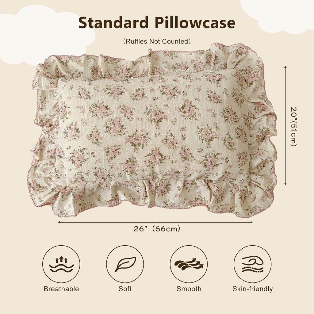 BuLuTu Muslin Toddler Kids Pillowcases Standards Size Pillow Cases for Toddlers Bed, Pink Floral Girls Boys Pillow Covers Fit for Children Pillow Sized 20"x26", Envelope Closure