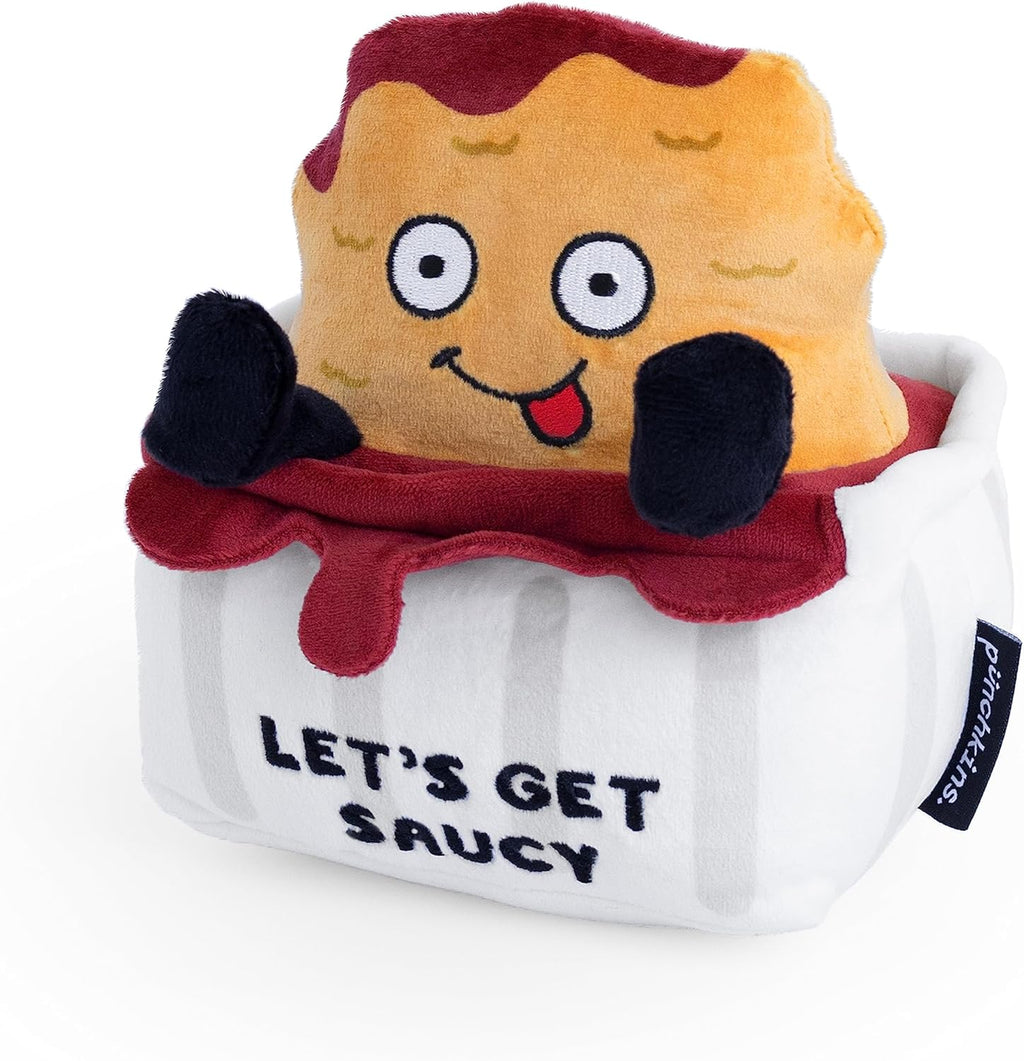 Chicken Nugget Foodie Plushie, Funny Pun Meme Gag Gift, White Elephant, Stocking Stuffer Present, Great for Emotional Support, Fun Desk Accessory, Weighted Base for Display