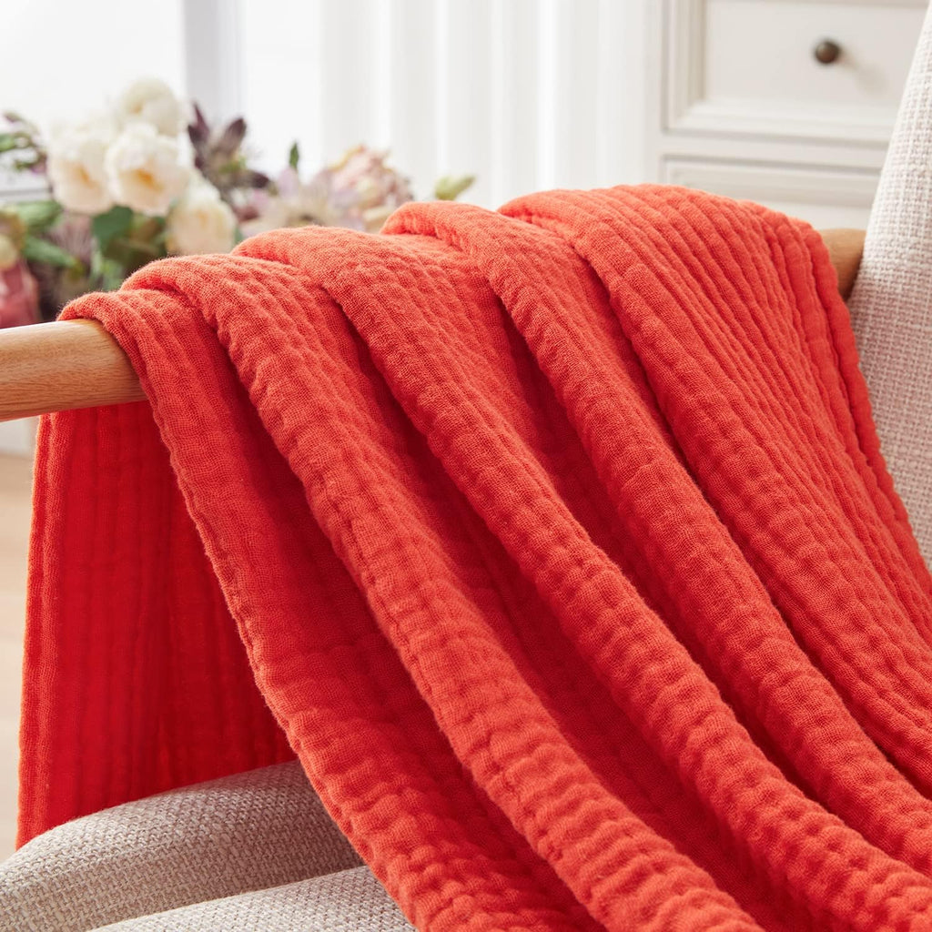 EMME Cotton Throw Blanket - 100% Muslin Soft, Breathable Gauze - All Season, Lightweight - Pre-Washed - Orange Rust, 50"x70"