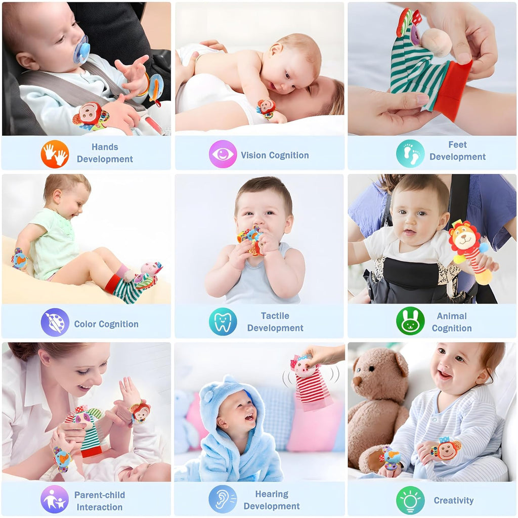 Wrist Rattles Foot Finder Rattle Toy for 0-4 Months Baby, Feet Leg Ankle Socks Arm Hand Bracelet Shaker for 4-8 Months Infant boy & Girl, Gift Set for 0-1 Years Newborn Babies (5 pcs-A)