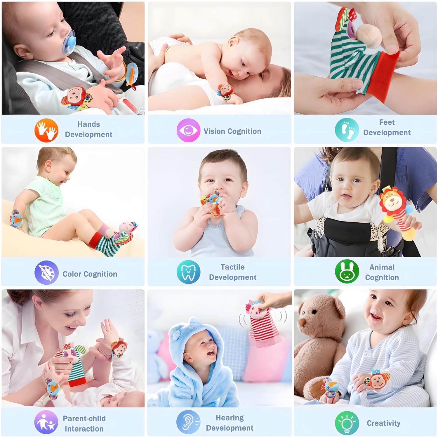 Wrist Rattles Foot Finder Rattle Toy for 0-4 Months Baby, Feet Leg Ankle Socks Arm Hand Bracelet Shaker for 4-8 Months Infant boy & Girl, Gift Set for 0-1 Years Newborn Babies (5 pcs-A)