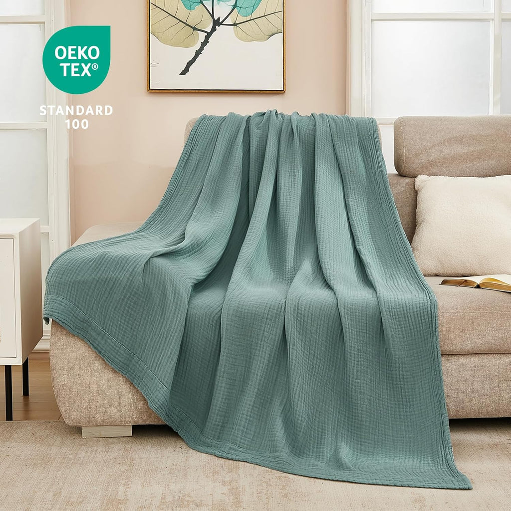 EMME Cotton Blanket Twin XL for Bed Soft Muslin Blankets 66"x90" Lightweight Breathable Layering Bedspread Coverlet All Season Gauze, Teal
