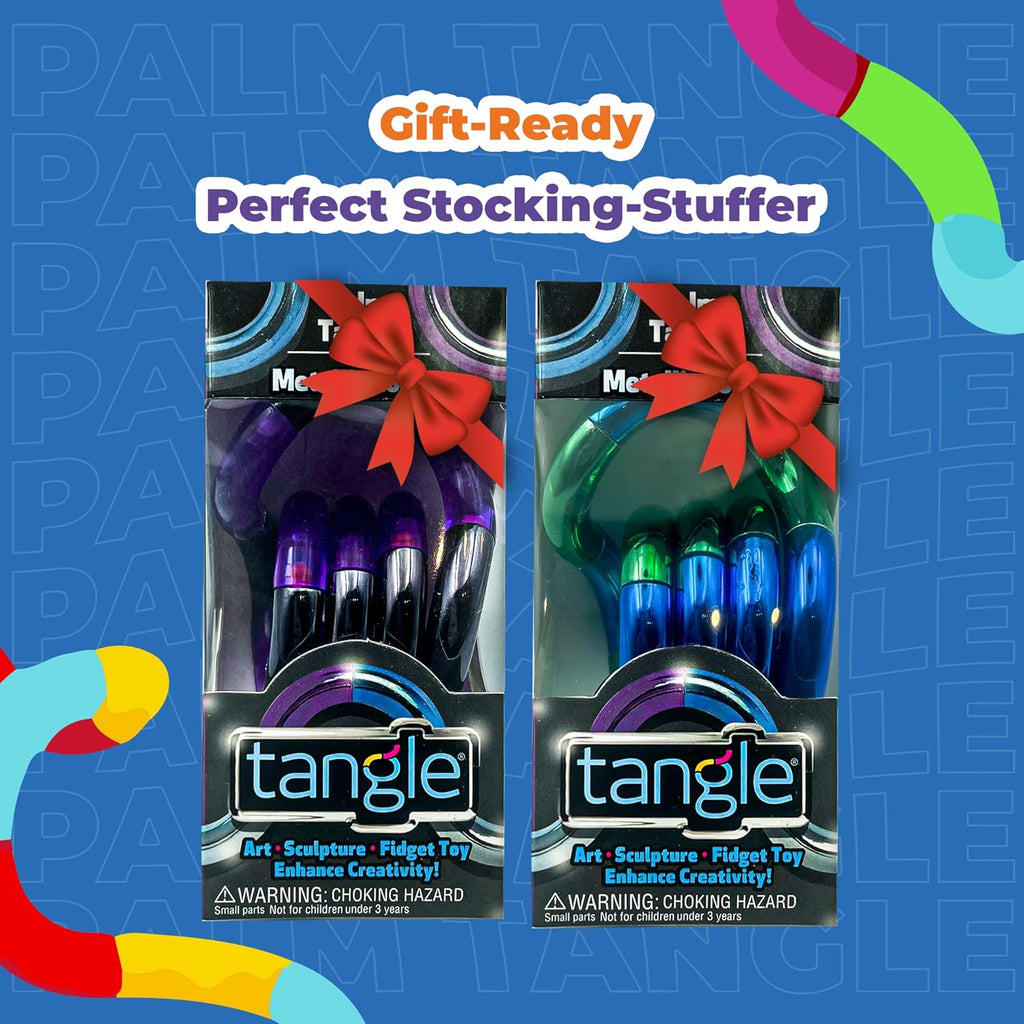 Tangle Palm Metallic 2-Pack Aqua Blue and Plum Purple - Big Tangle for Hands - Desk Toy for Adults Boys Girls