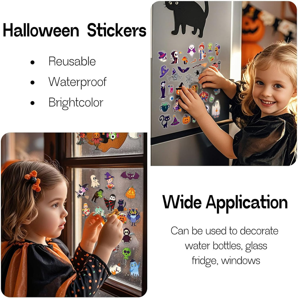 2 Set Halloween Reusable Sticker Books for Toddlers 3+, Halloween Stickers for Kids, Sticker Book for Toddlers 3+ Years, Halloweens Gifts for Kids Girls Boys