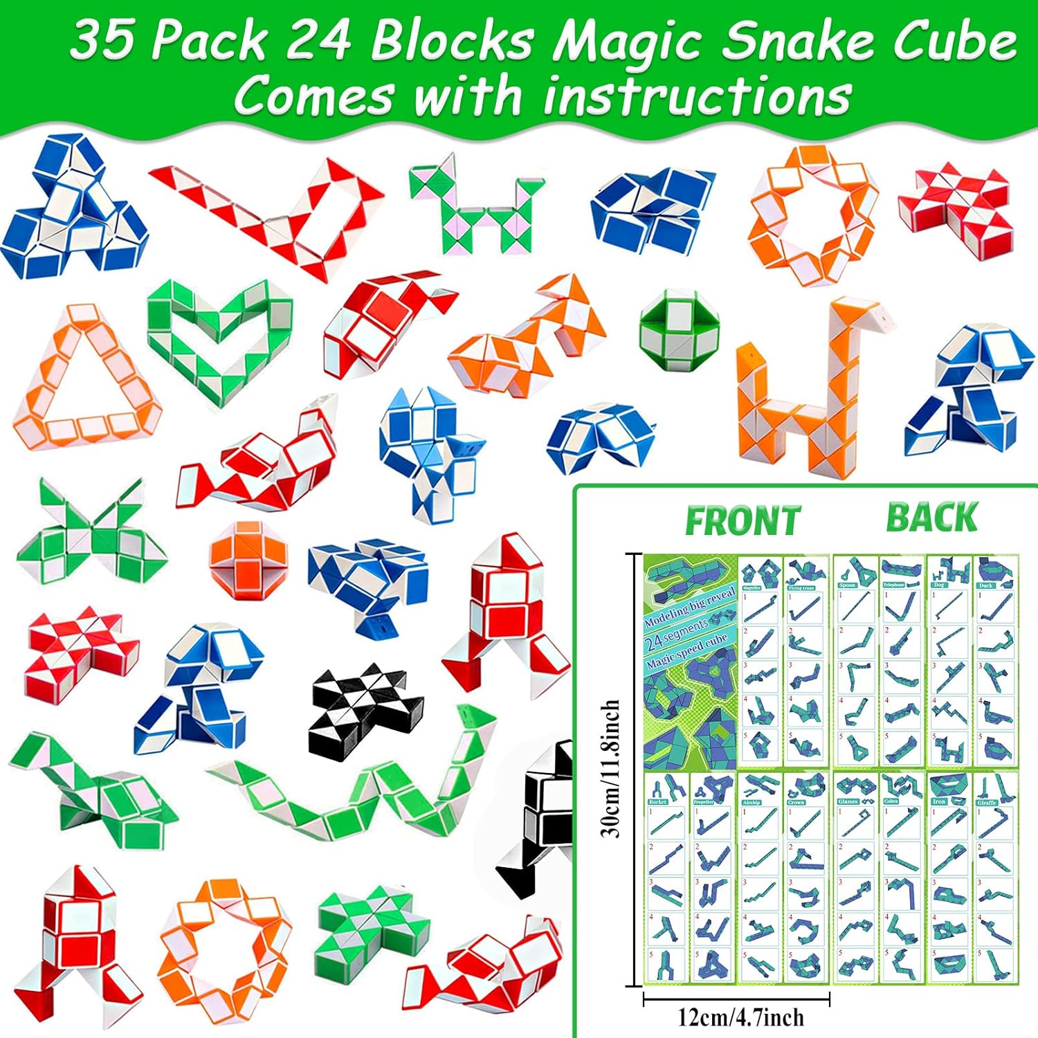 35 Pack 24 Blocks Fidget Snake Cube Mini Twist Puzzle Snake Cube Valentine's day Toys Mini Magic Snake Speed Cubes Filler for Toy for Kids Party Bags Suitable for Children's Classroom Rewards