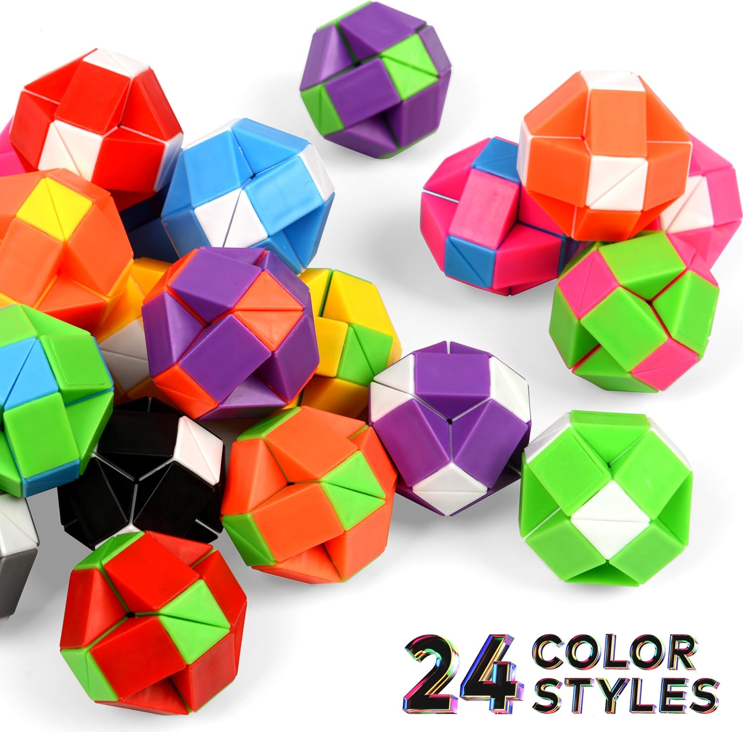 26 Pack 24 Blocks Magic Snake Cube Toy,Fidget Mini Snake Cube Puzzle Toy for Kids,Mini Plastic Puzzle Cube Toy for Kids Party Supplies,Classroom Rewards