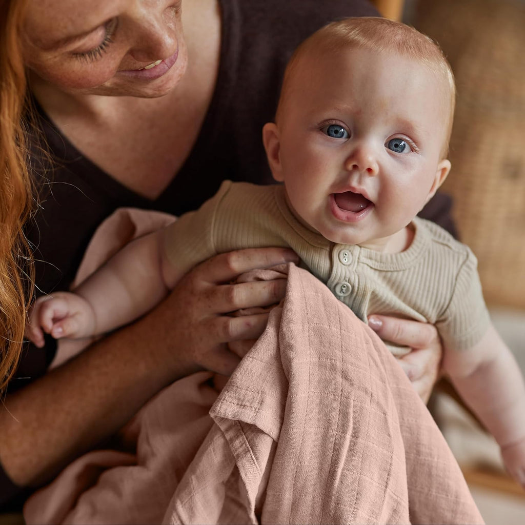 Swaddle - 100% Organic Cotton - Muslin Swaddle Blankets for Newborn, 47" x 47" 2-Pack (Fog/Blush)