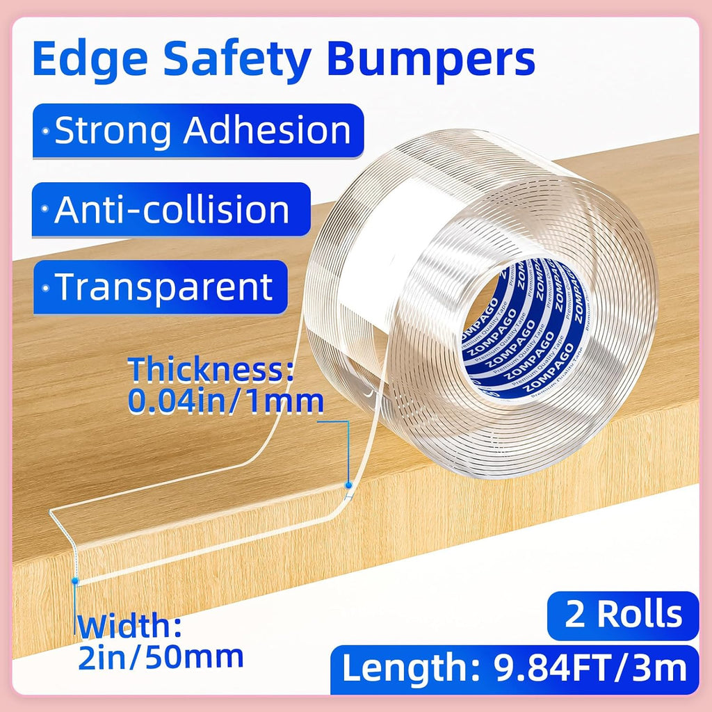 Clear Soft Corner Protectors for Furniture Strip,2in x9.84FT,2 Rolls,Sharp Edge & Table Bumper,Window Edge,Wall Protector, Soft Corner Guards Safe for Proof,Table Corner Protectors in Family
