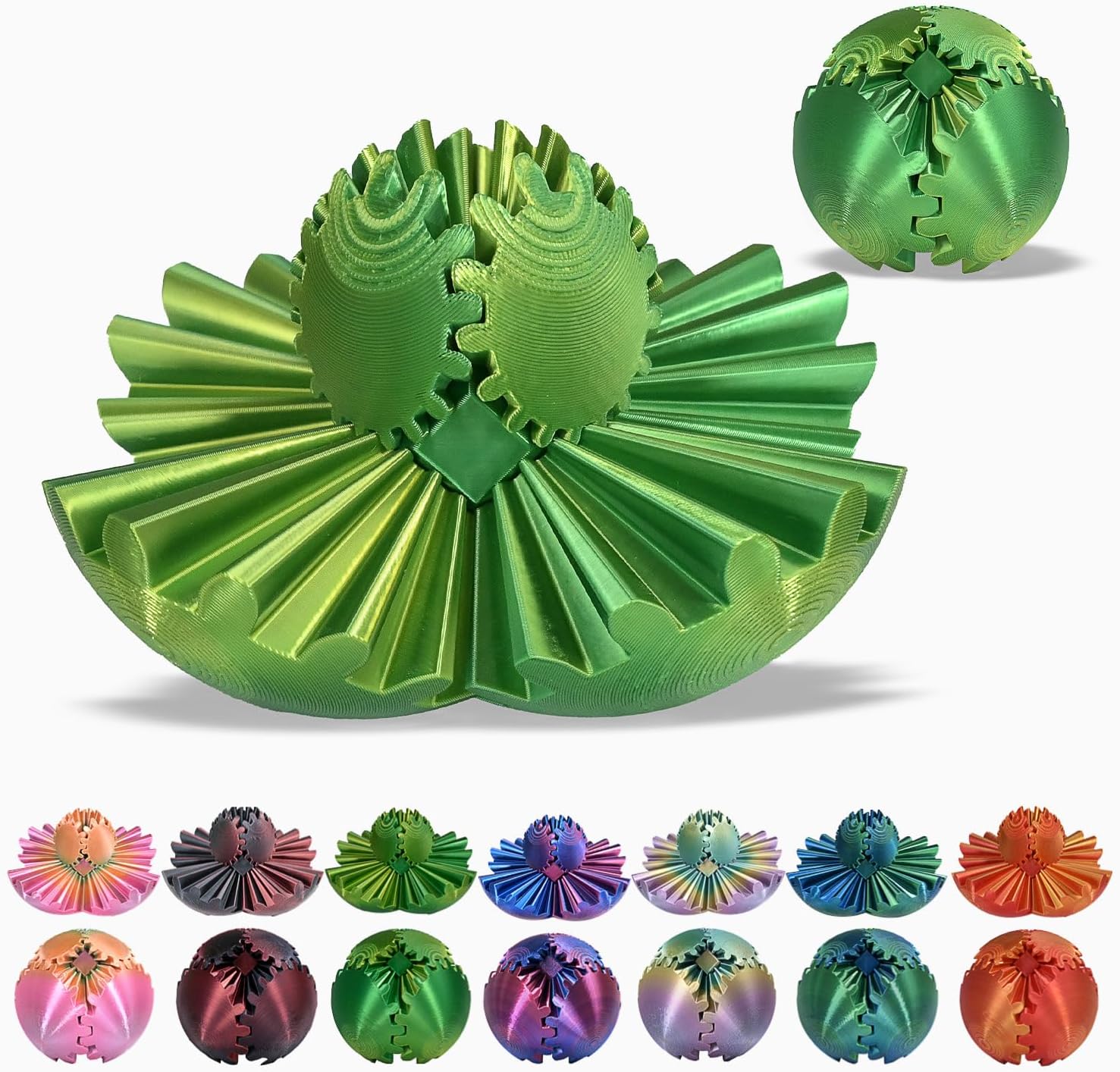 3D Printed Gear Ball, Gear Sphere Fidget Toy Stress Relif Toy for ADHD, Anxiety Relaxing Toy for Adults at Work/Study/Travel, Yellow-Green