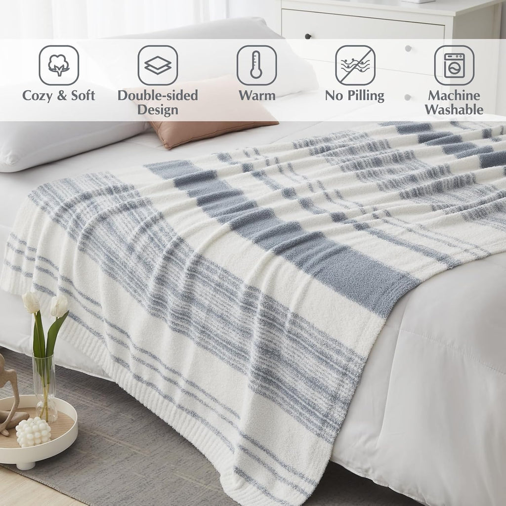 WRENGONGE Grey Blue Throw Blanket, 50x70 Soft Cozy Striped Throw Blankets for Couch, Sofa, Bed, Travel, Lightweight Fluffy Warm Plush Decorative Blankets for Women, Men,Kids Gift