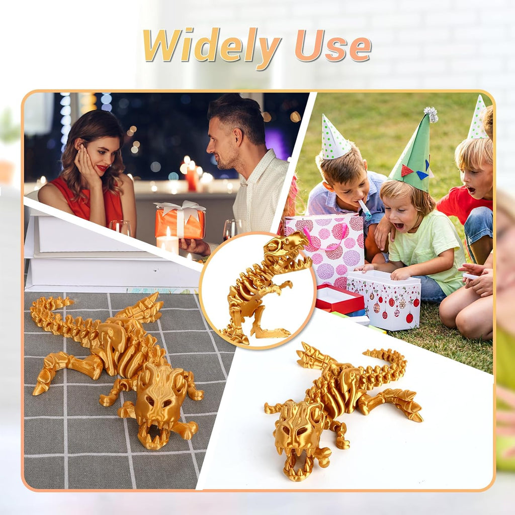 3D Printed Dinosaur Bone Skeleton Tyrannosaurus Rex with Movable Jaw Fidget Dinosaur Toys Full Articulated Dinosaur Executive Desk Toys Home Office Decor, Yellow