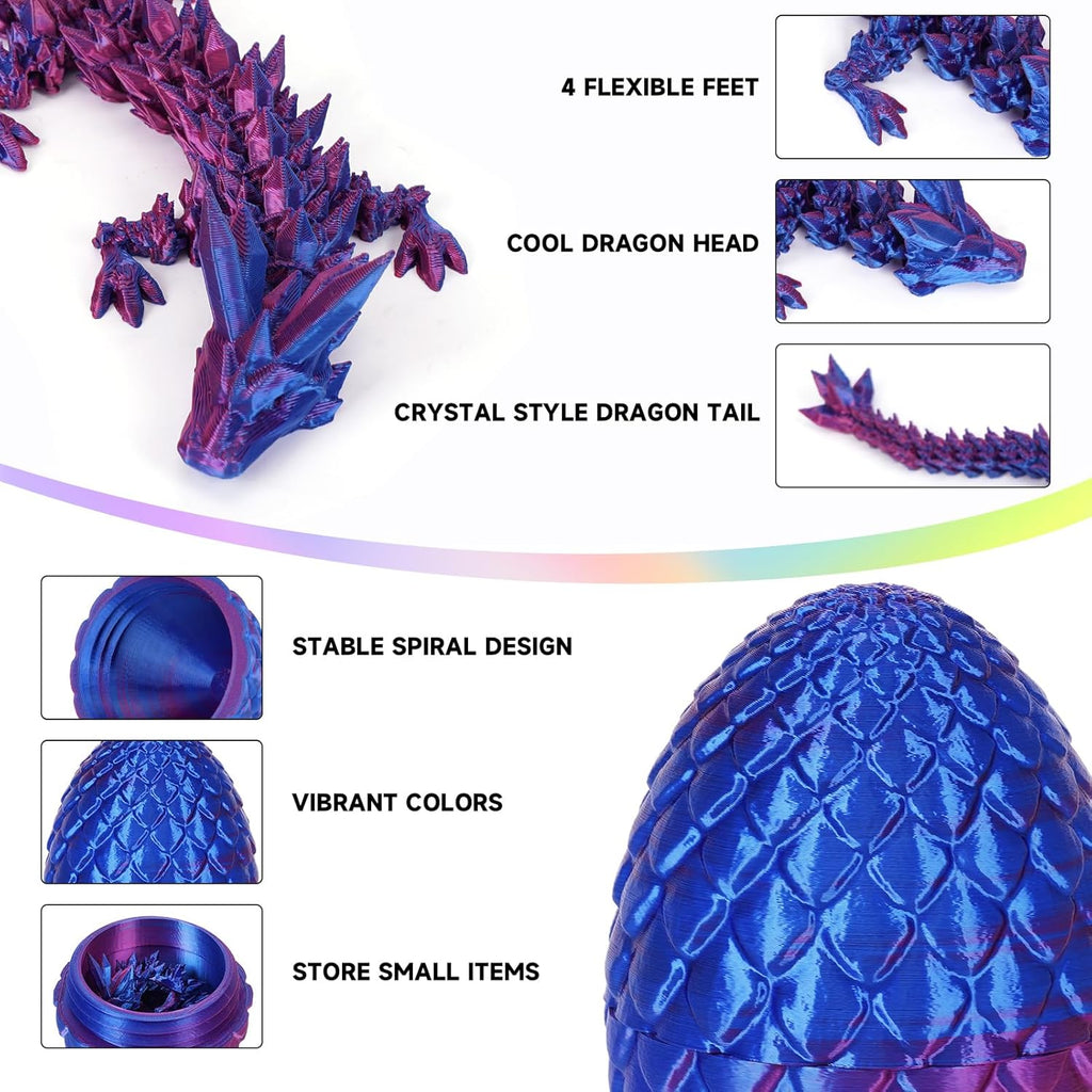 3D Printed Dragon Egg,Dragon Eggs with Dragon Inside,Crystal Dragon Fidget Toys,Full Articulated Dragon Dragon in Egg,Adults Fidget Toys for Autism ADHD (4PCS 3)