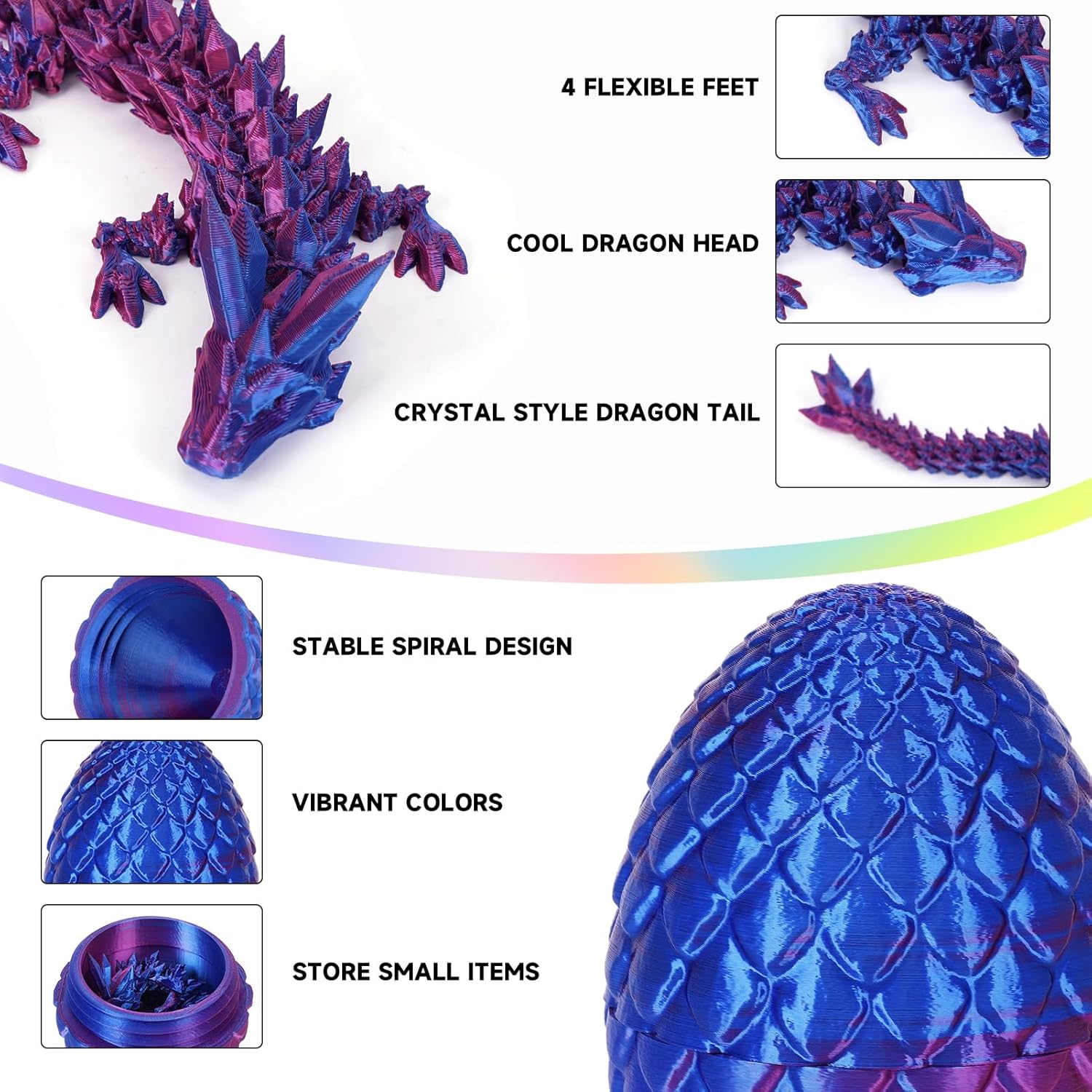 3D Printed Dragon Egg,Dragon Eggs with Dragon Inside,Crystal Dragon Fidget Toys,Full Articulated Dragon Dragon in Egg,Adults Fidget Toys for Autism ADHD (4PCS 3)