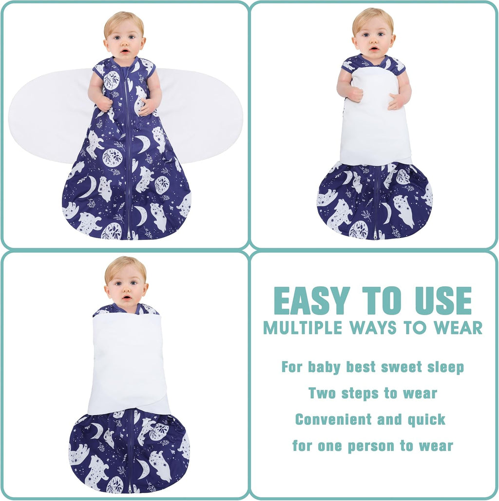 Newborn Sleep Sack Baby Swaddle,3-Way Adjustable Wearable Blanket,100% Rayon Cotton Swaddling Sleeping Bag，TOG 0.5 (Fox & Dinosaurs, 3-6 Months)