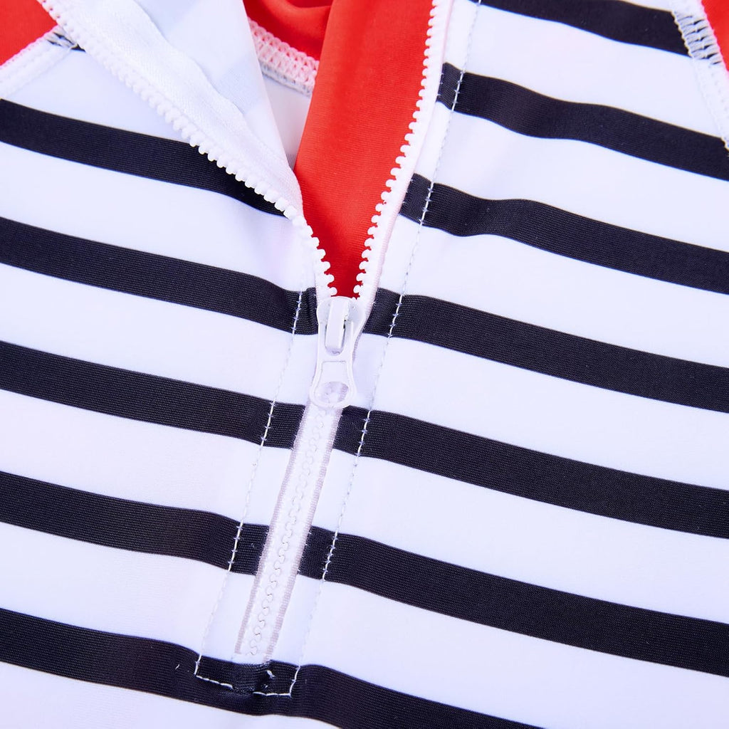 uideazone Baby Boys One Piece Swimsuit Long Sleeve UPF 50+ Rash Guard Bathing Suit Swimwear with Sun Hat 0-24 Months