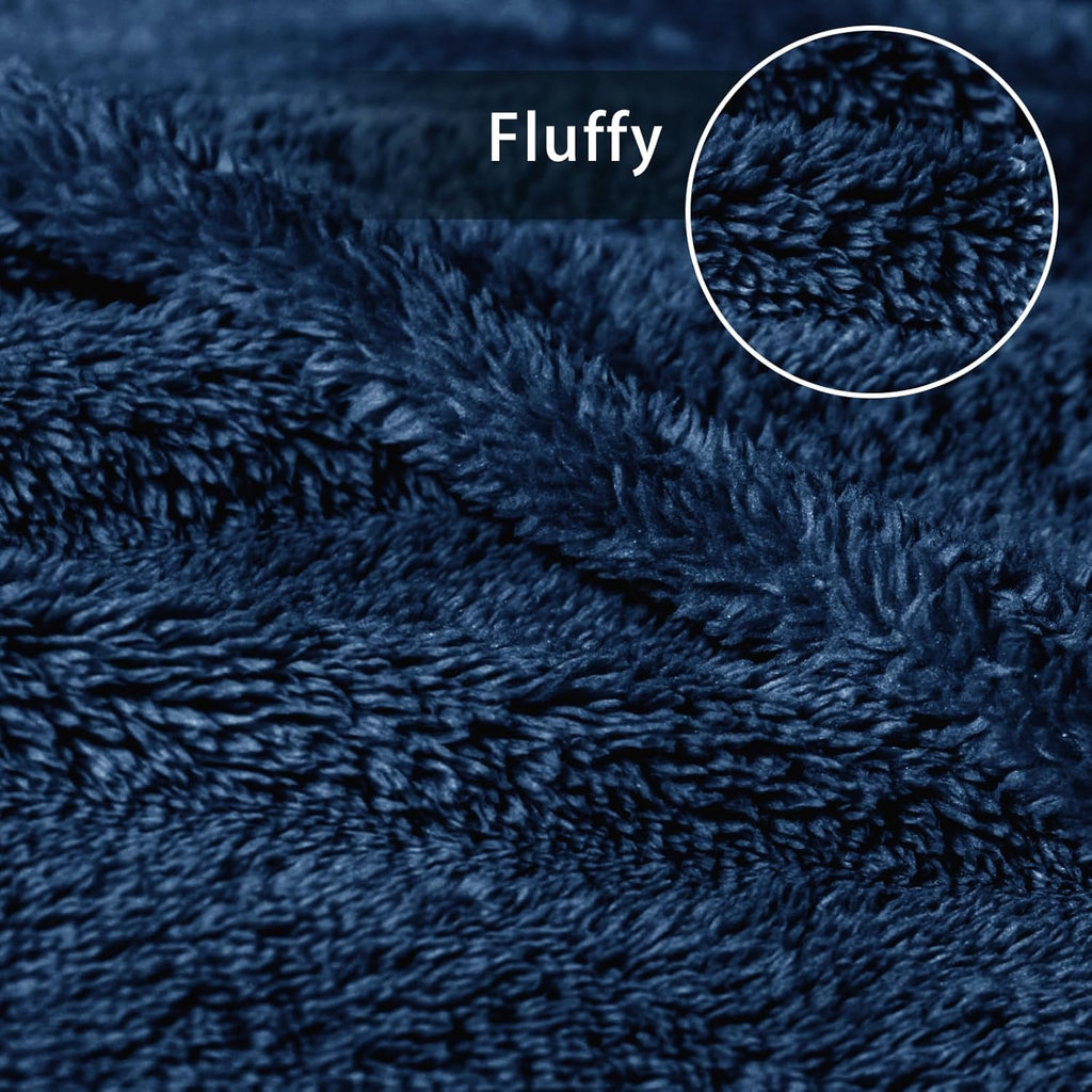 Exclusivo Mezcla Queen Size Flannel Fleece Blanket, Super Soft Velvet Plush Bed Blanket, Fuzzy Cozy and Warm for All Seasons, 90x90 Inches, Navy Blue
