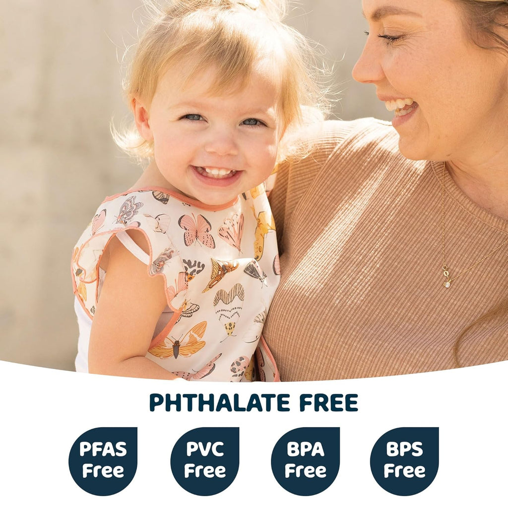 Tiny Twinkle Mess Proof Baby Bib - Waterproof & Lightweight Baby-Led Weaning Apron | 100% Recycled Polyester, Easy Clean & Machine Washable (Flutter, Small 6-24 Months)