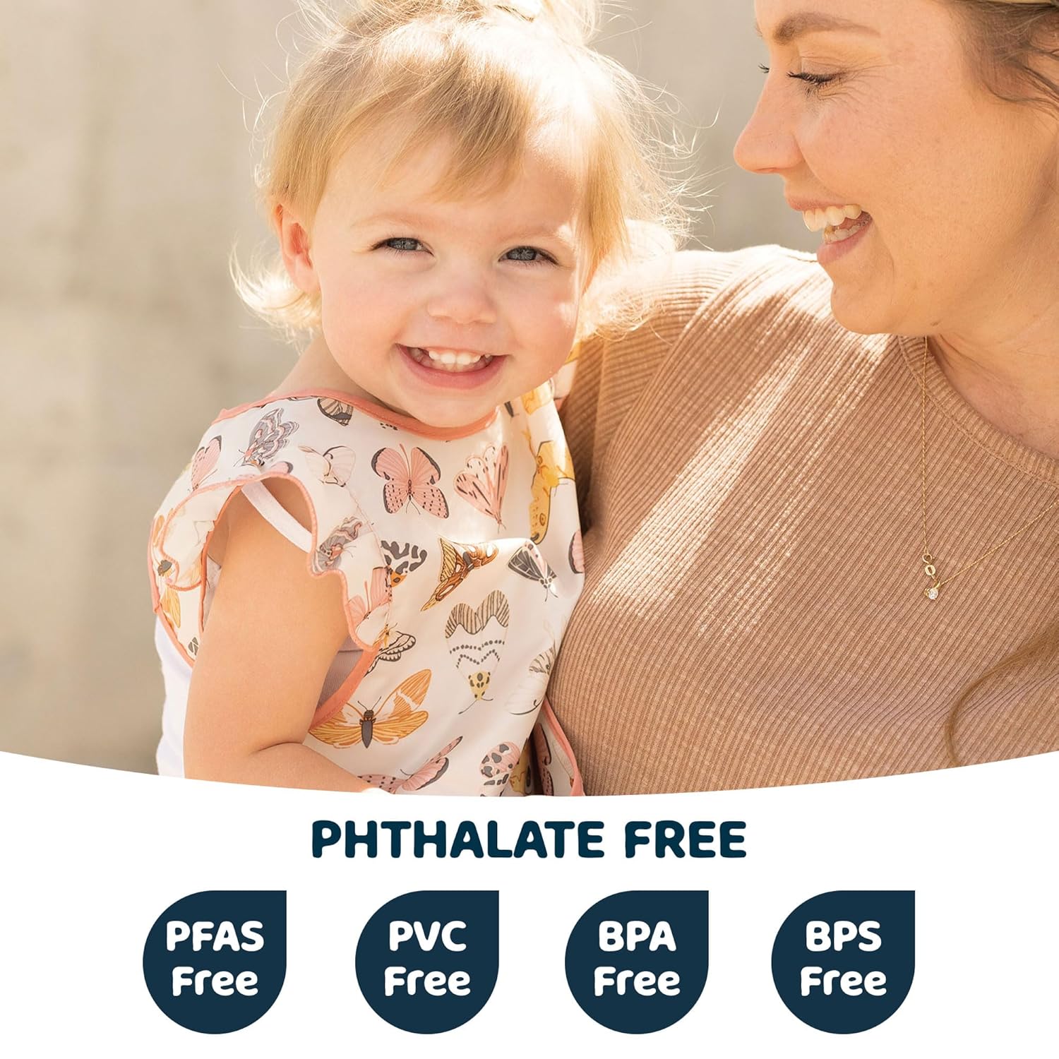 Tiny Twinkle Mess Proof Baby Bib - Waterproof & Lightweight Baby-Led Weaning Apron | 100% Recycled Polyester, Easy Clean & Machine Washable (Flutter, Small 6-24 Months)