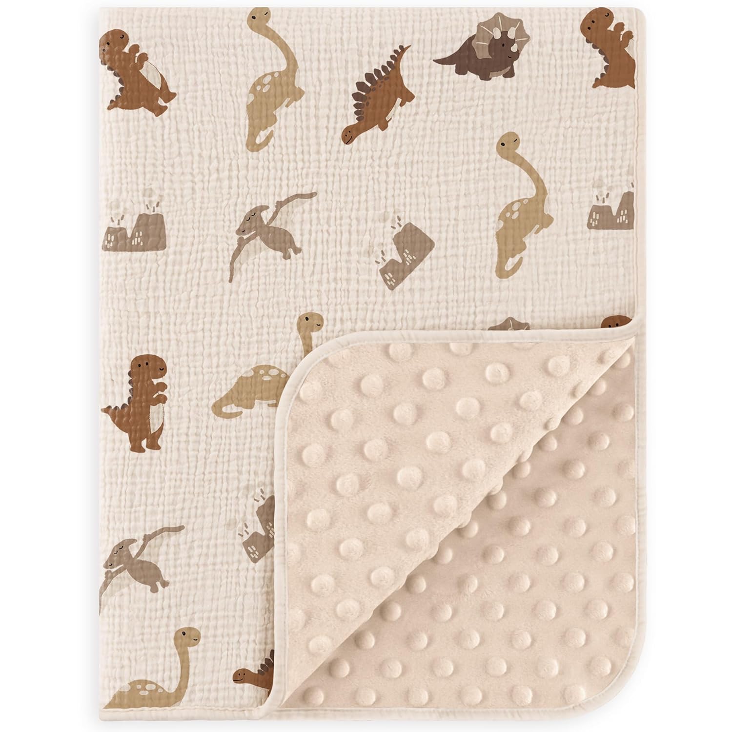 Susurration Baby Blanket for Unisex Boys Girls, Soft Nursery Minky Blanket with Muslin Cotton Front and Dotted Fleece Back, Receiving Blanket for Baby Newborn Infant, 30x40inch (Dinosaur)