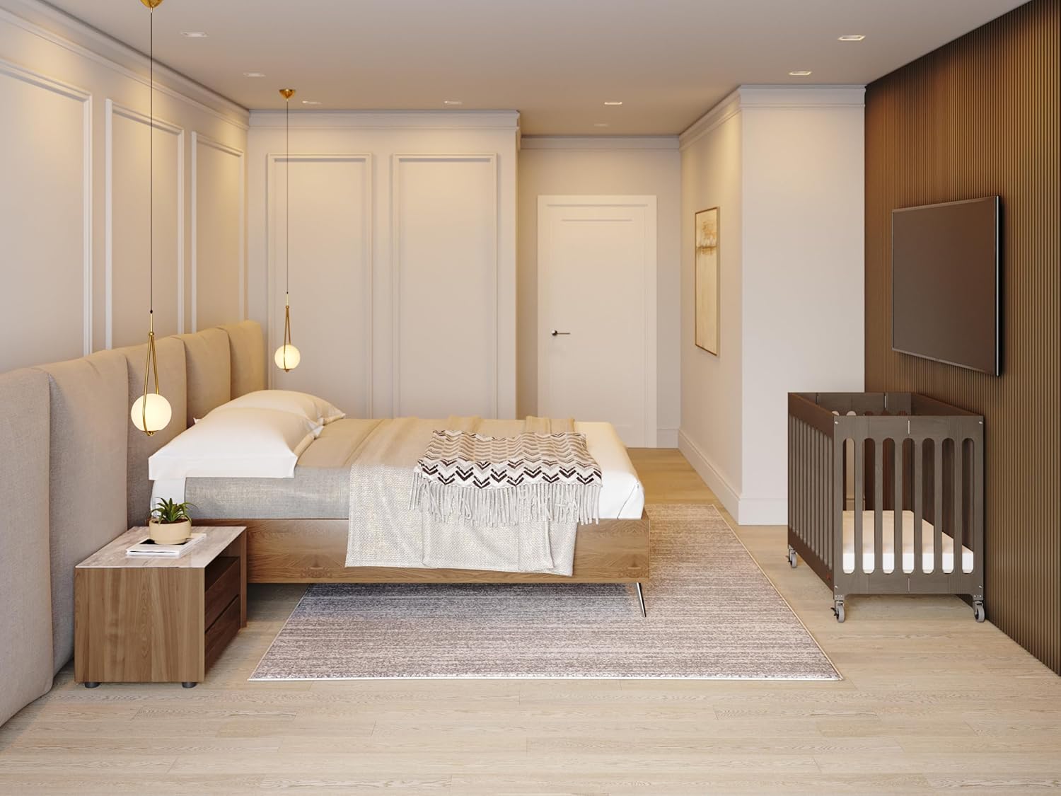 Foundations Boutique Compact Folding Crib 3 Pack for Hotels, Wood Crib, Commercial Casters, Includes 3" Foam Crib Mattress (Dapper Gray)