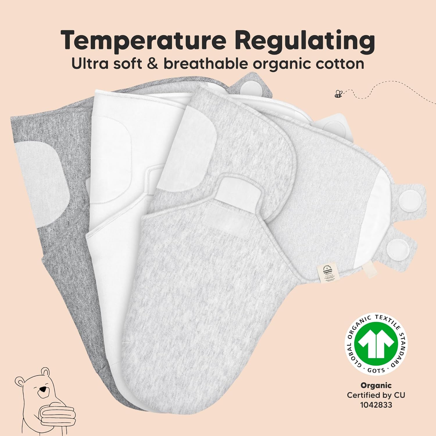 3-Pack Organic Baby Swaddle Sleep Sacks - Swaddles for Newborns, Infant 3-6 Months, Baby Girls, Boys, Soft & Snug Newborn Sleep Sack, Nursery Swaddling Blankets (Cloud, L)