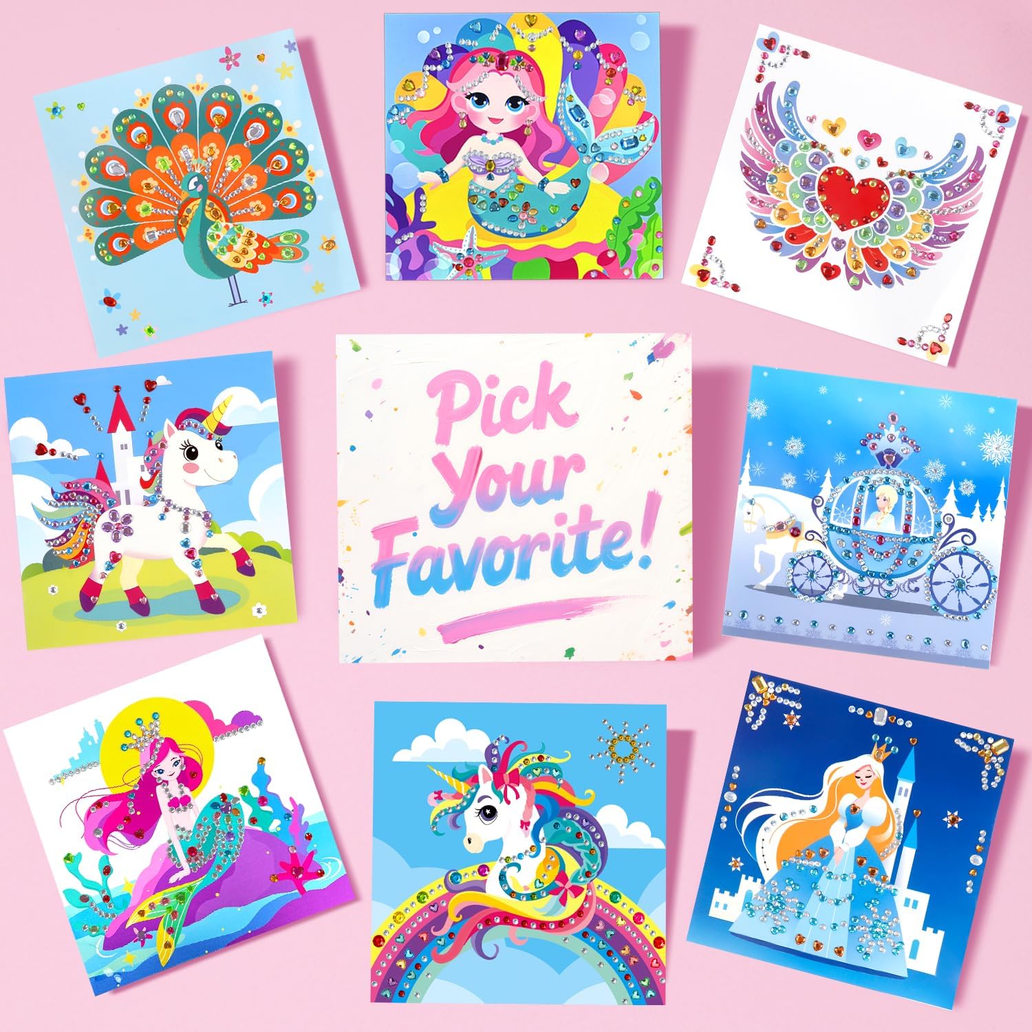Marlrin Gem Sticker Kit for Kids, 8 Unicorn Princess Themes, Crafts Kits for Girls Ages 4-8, Arts & Crafts Toys, Diamond Art Kits for Kids - Birthday and Christmas Gift for Girls Ages 3, 4, 5, 6, 7, 8