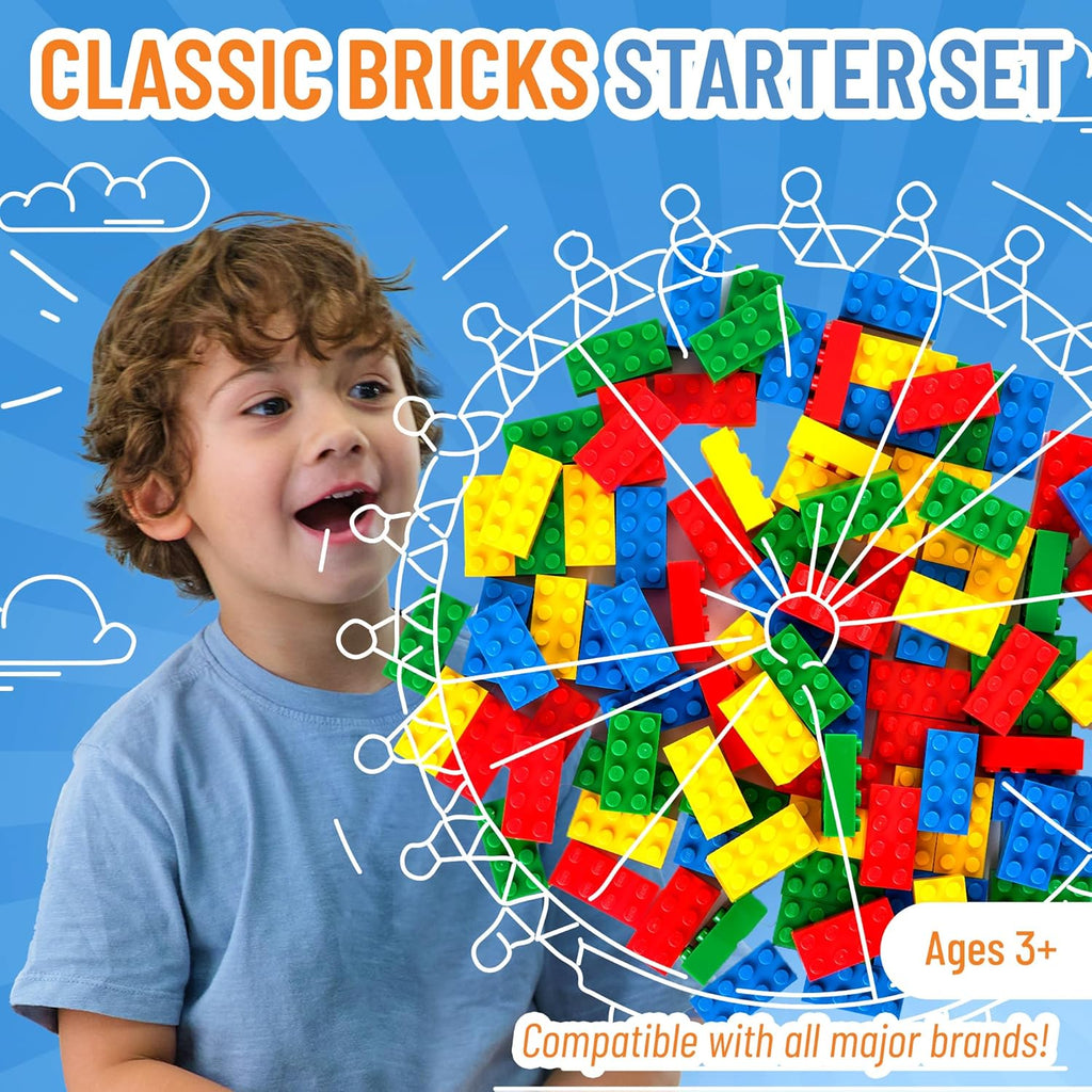 Strictly Briks Classic Bricks Starter Kit, Blue, Green, Red, and Yellow, 96 Pieces, 2x4 Studs, Building Creative Play Set for Ages 3 and Up, 100% Compatible with All Major Brick Brands